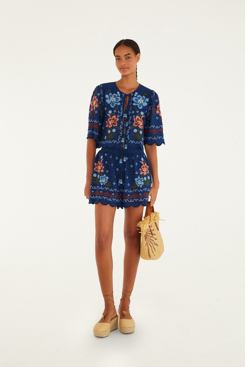 Dark Blue Stitched Garden Blouse 4