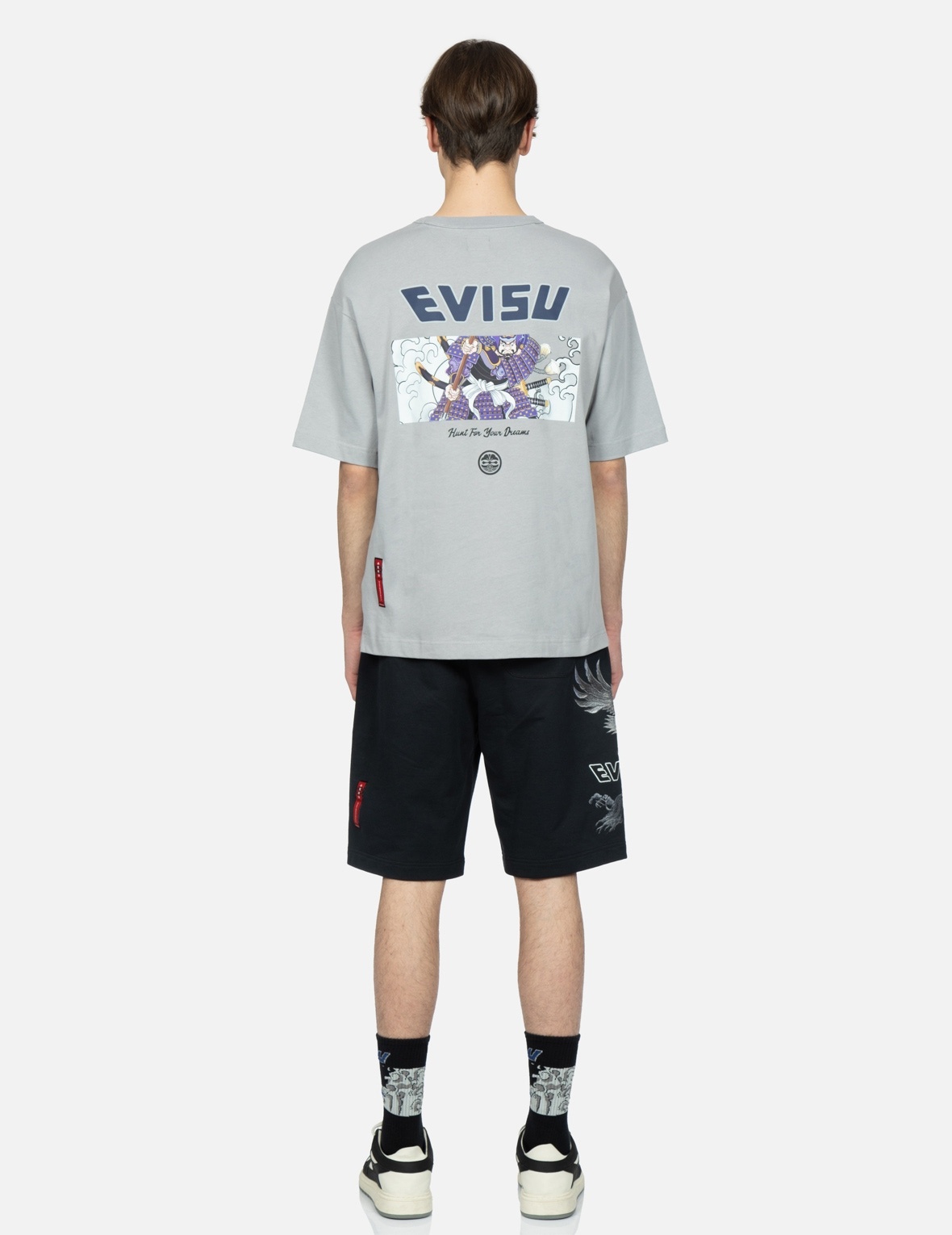 EAGLE AND PINE TREE GRAPHIC EMBROIDERY SWEAT SHORTS - 5