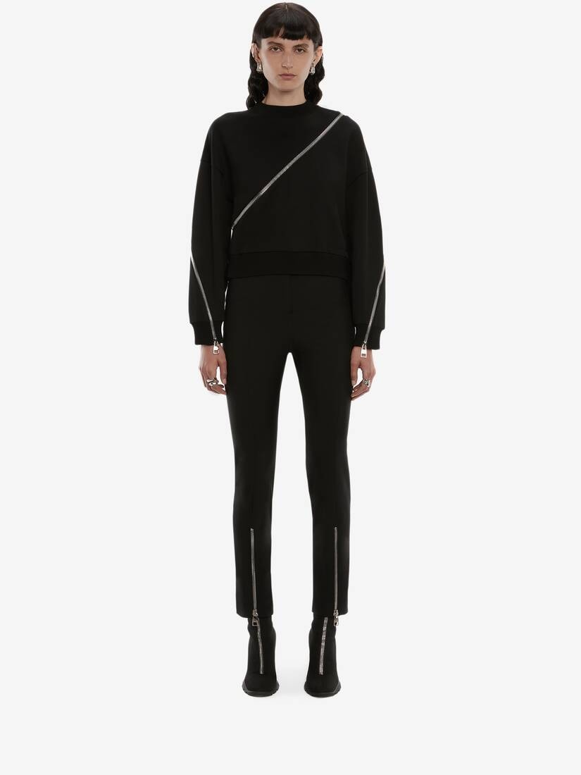 Leaf Crepe Zip Trouser in Black - 2