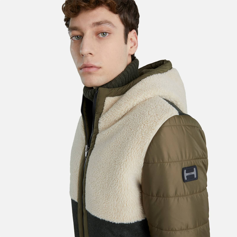 Multimaterial Reversible Bomber Jacket Green Ivory 8