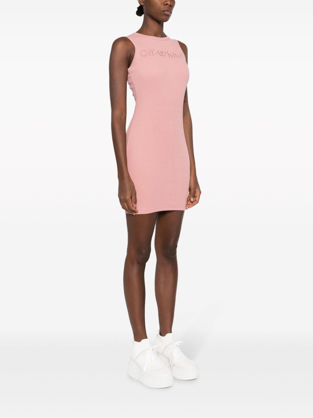 logo-embroidered ribbed minidress - 3