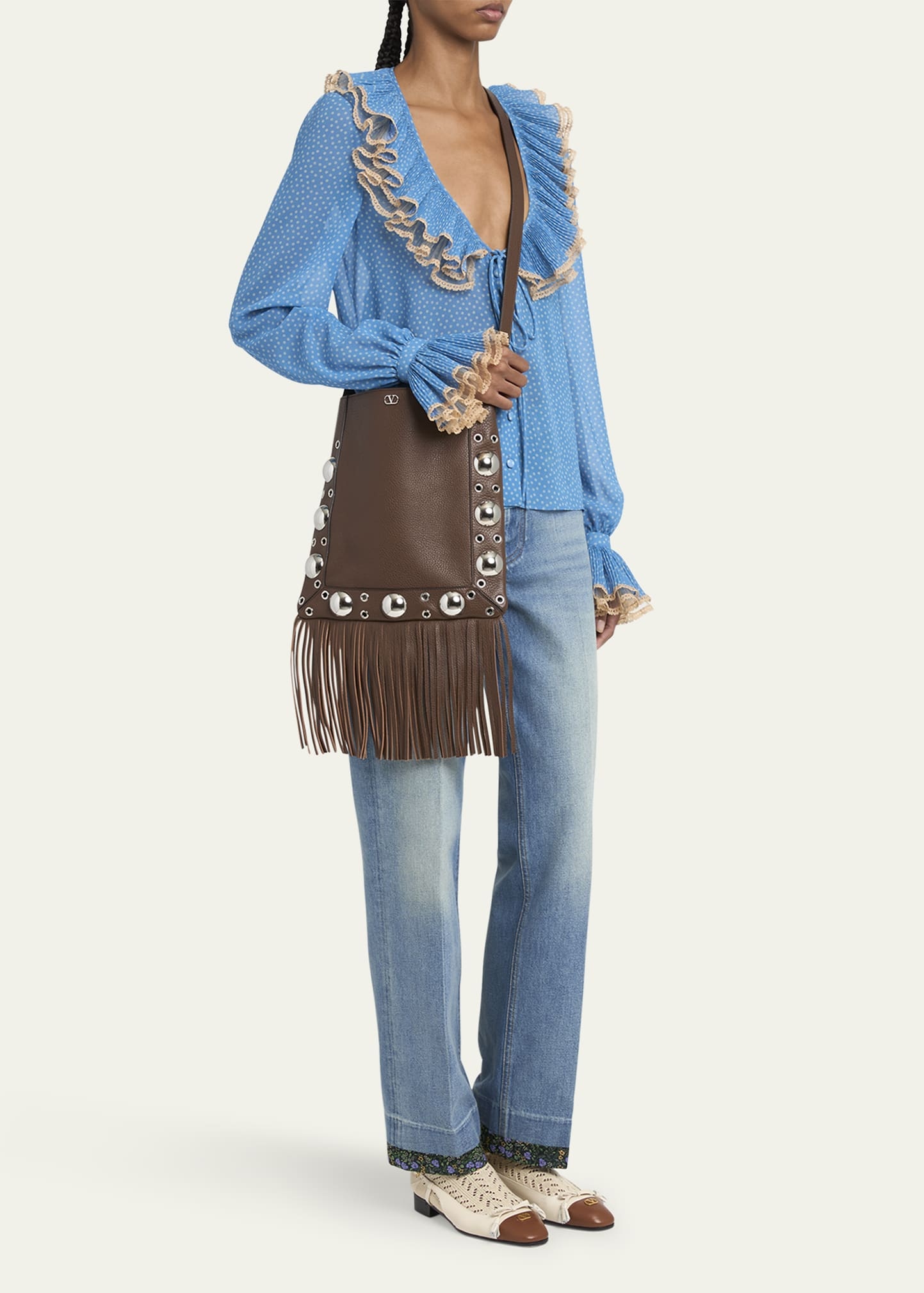 Nellcote Fringe Studded Leather Crossbody Bag - 5