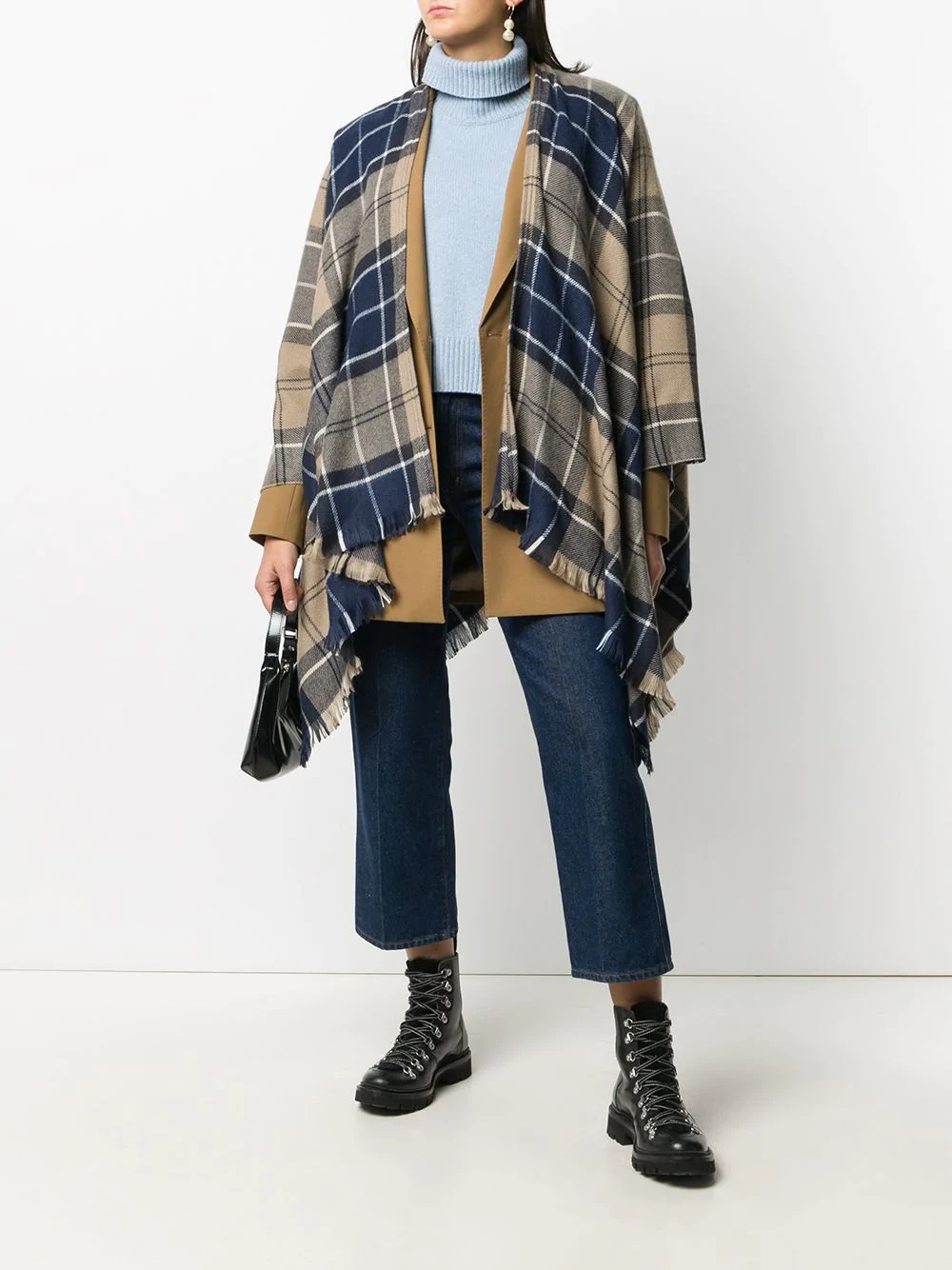 plaid-print poncho - 2