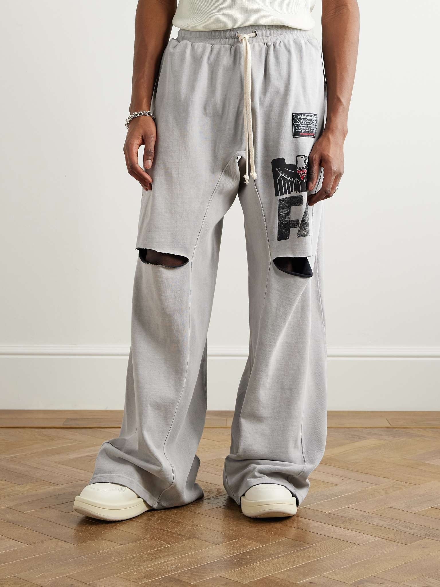 Flag Faster Wide-Leg Distressed Printed Cotton-Jersey Sweatpants - 3