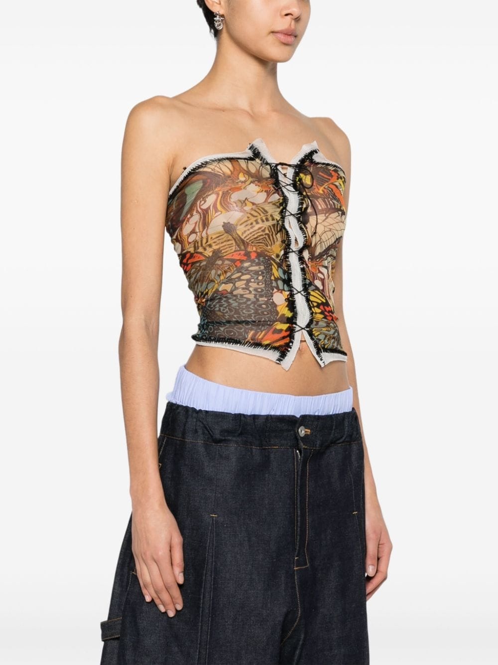 Papillon-print mesh bustier top - 3