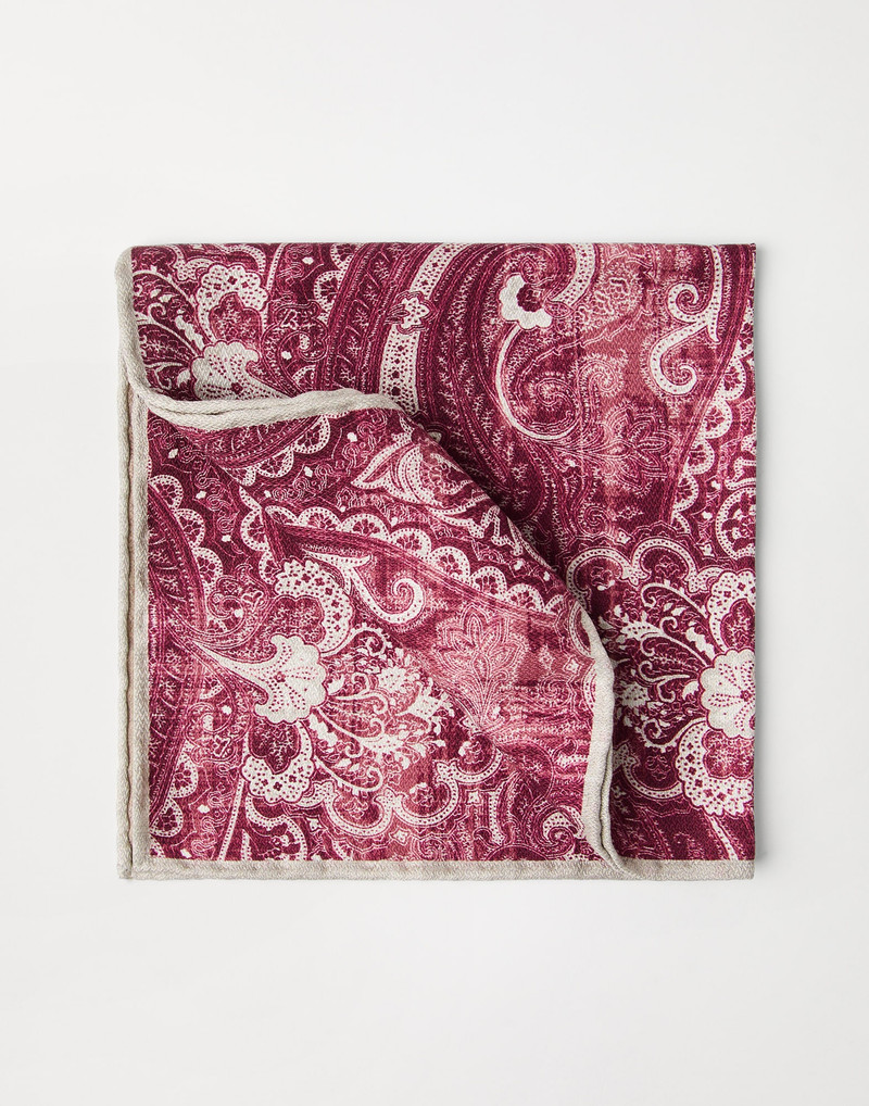 Double face silk pocket square with paisley design 1