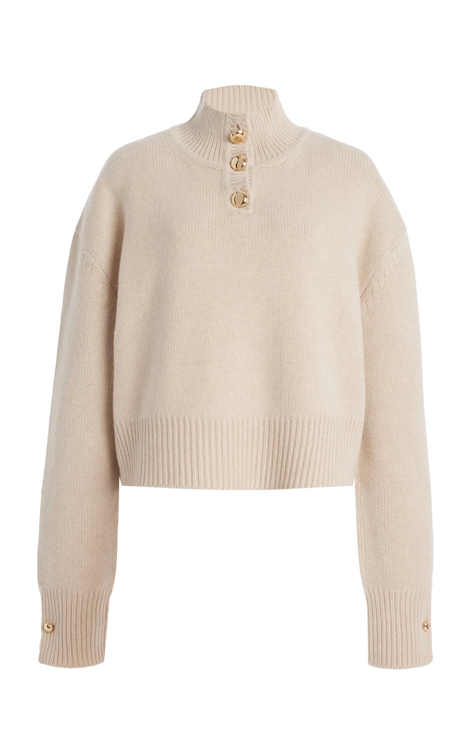 The Rowe Cropped Cashmere Henley Sweater taupe - 1