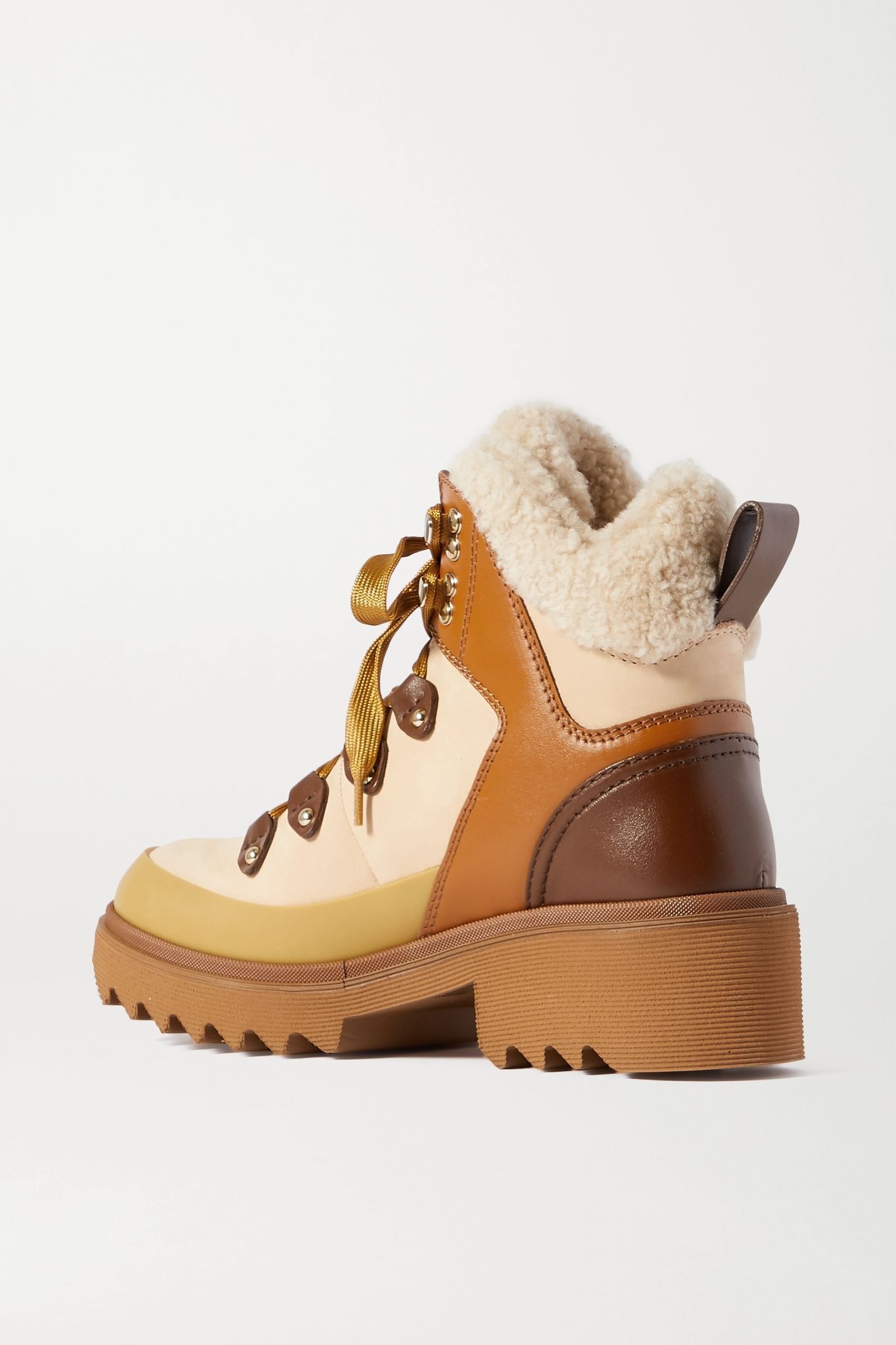 Shearling and rubber-trimmed leather ankle boots - 3