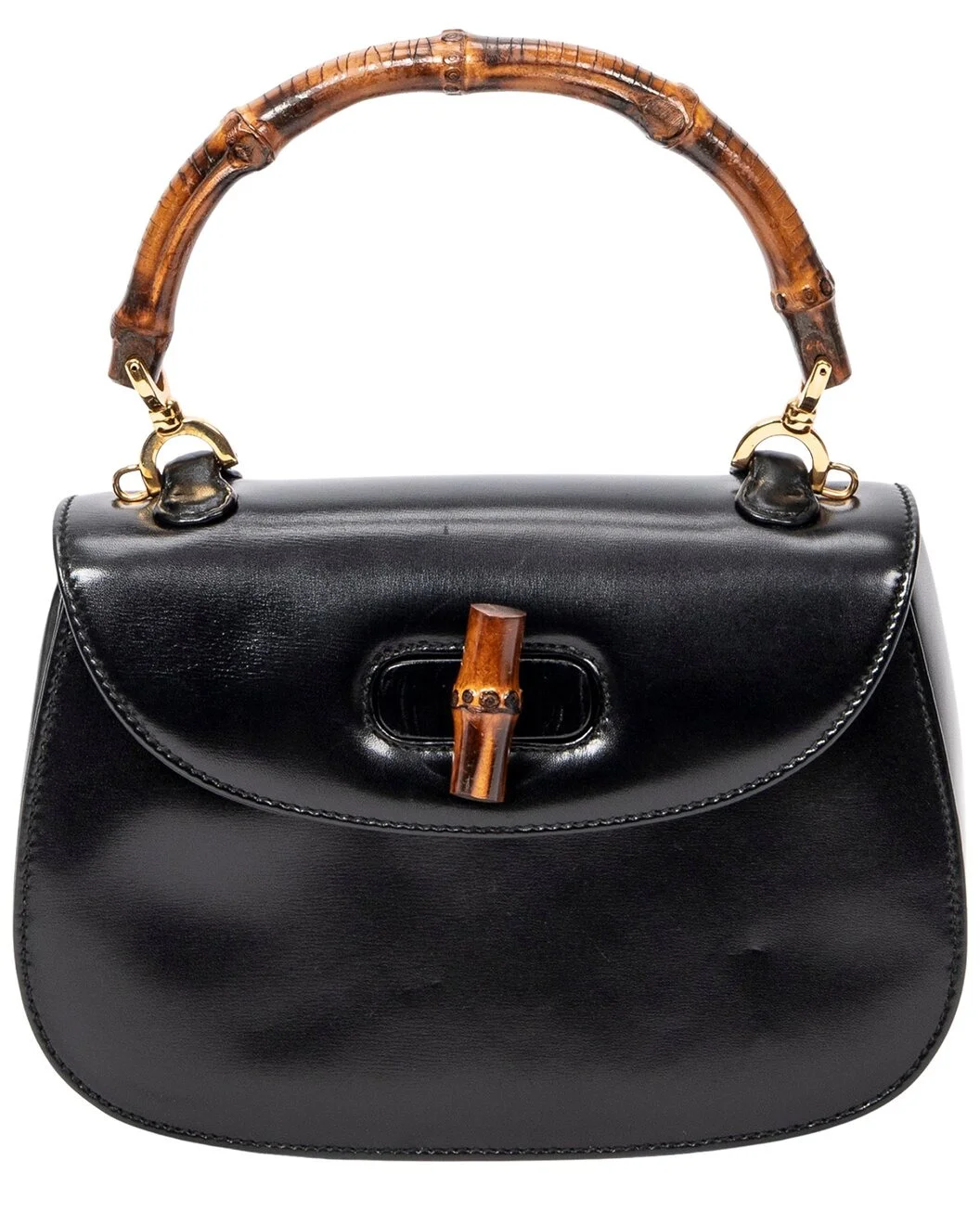 Gucci Black Smooth Calfskin Leather Small Bamboo Top Handle Flap (Authentic
Pre-Loved) - 1