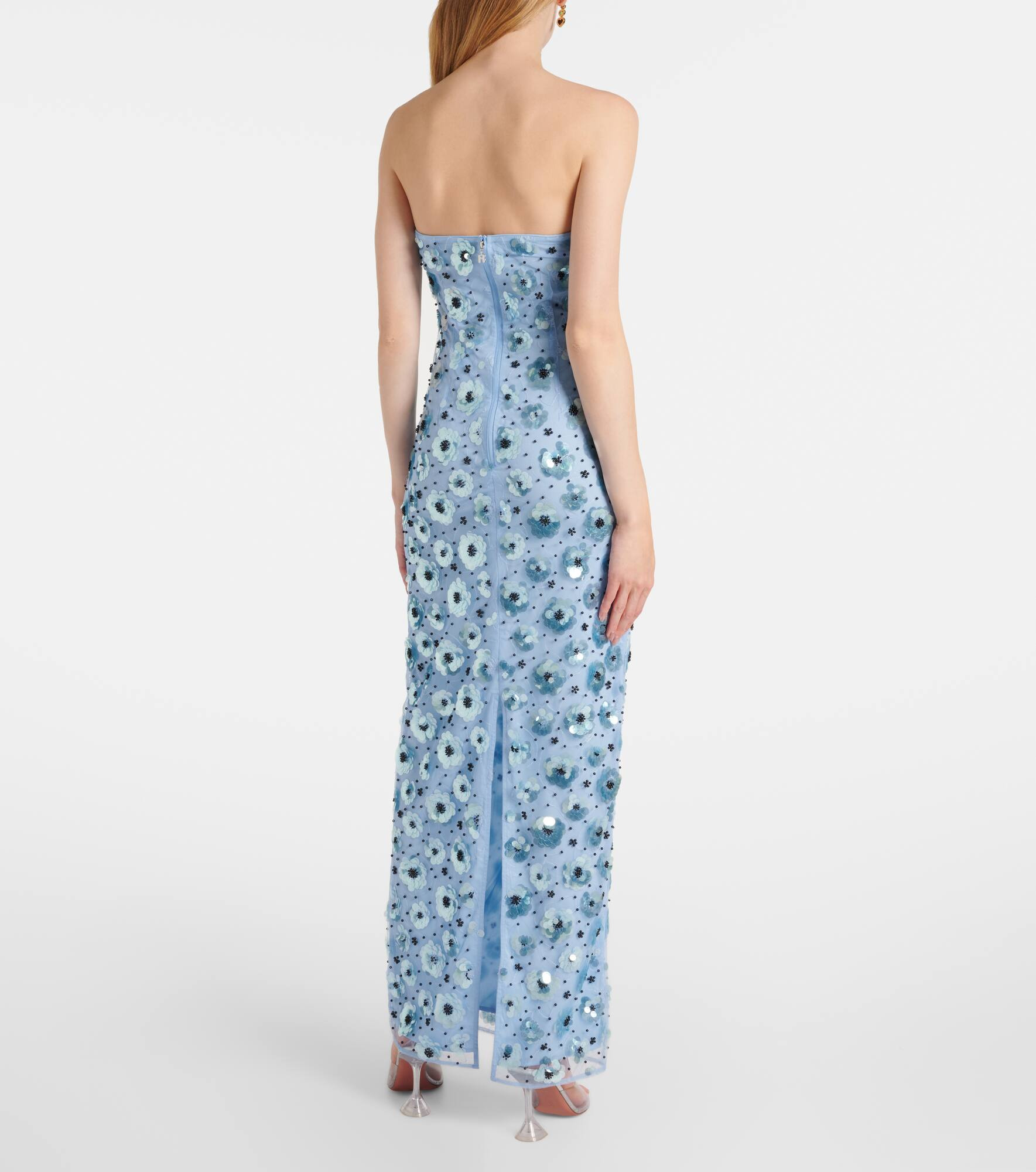 Floral embellished strapless gown - 3