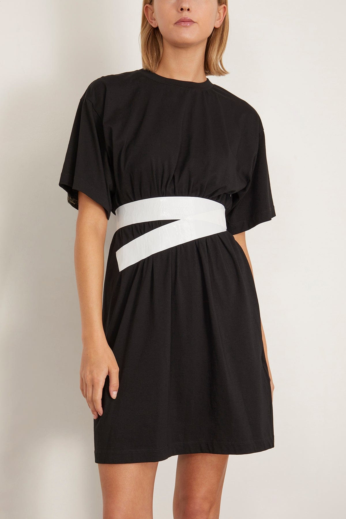 Taped Jersey Mini Dress in Black - 4