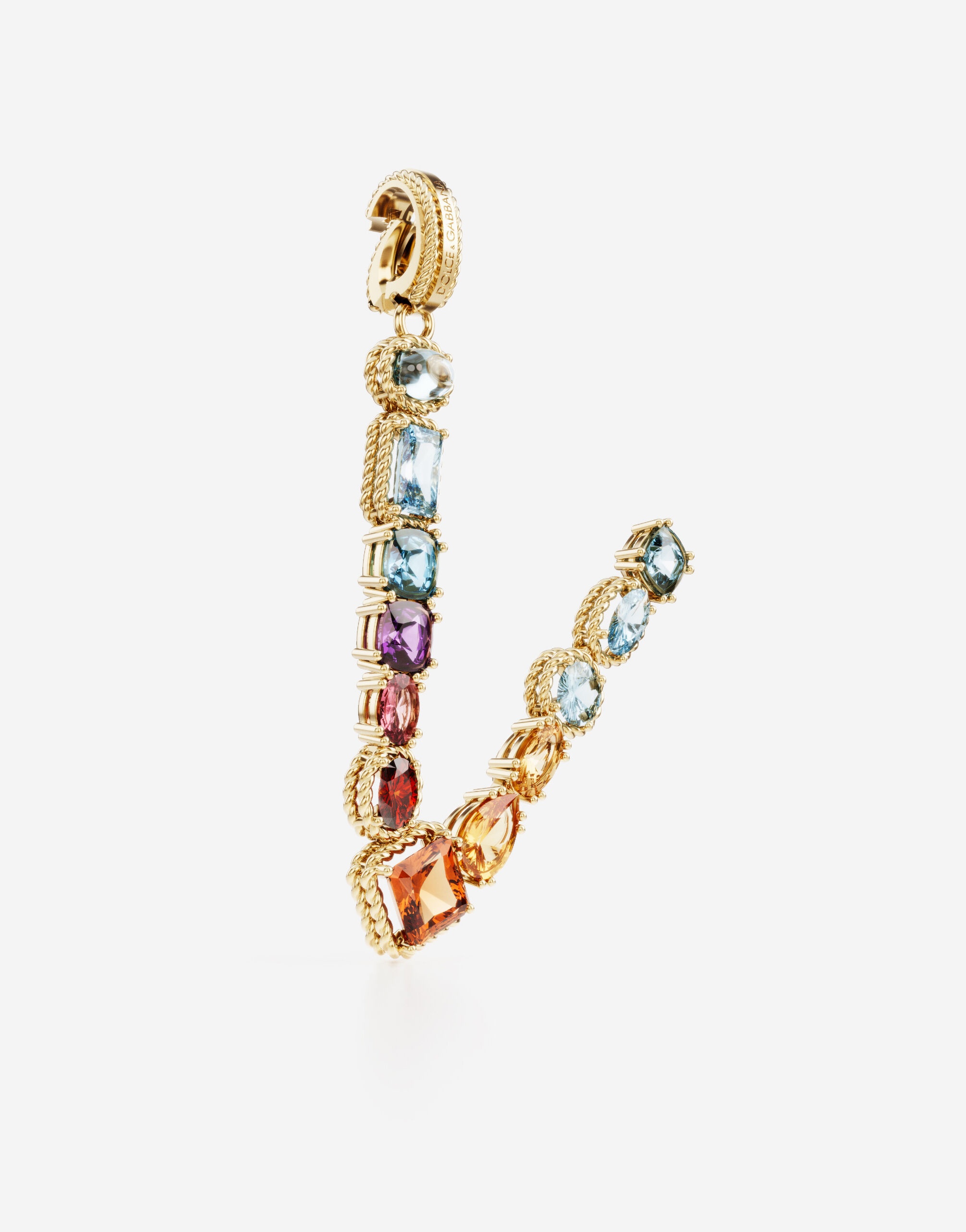 Charm V Lettering 18-carat yellow gold and multicolored gems - 3