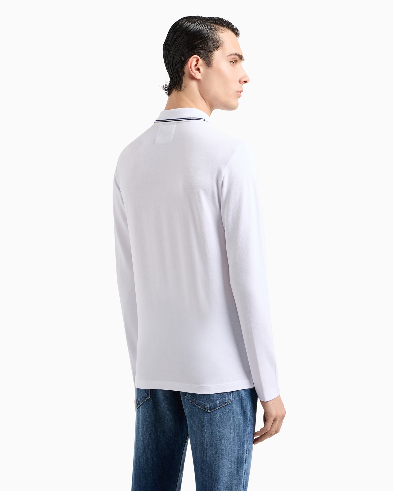 Long-sleeved stretch piqué polo shirt with micro eagle embroidery - 3