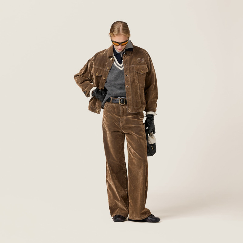 Miu Miu Washed flocked chambray pants outlook