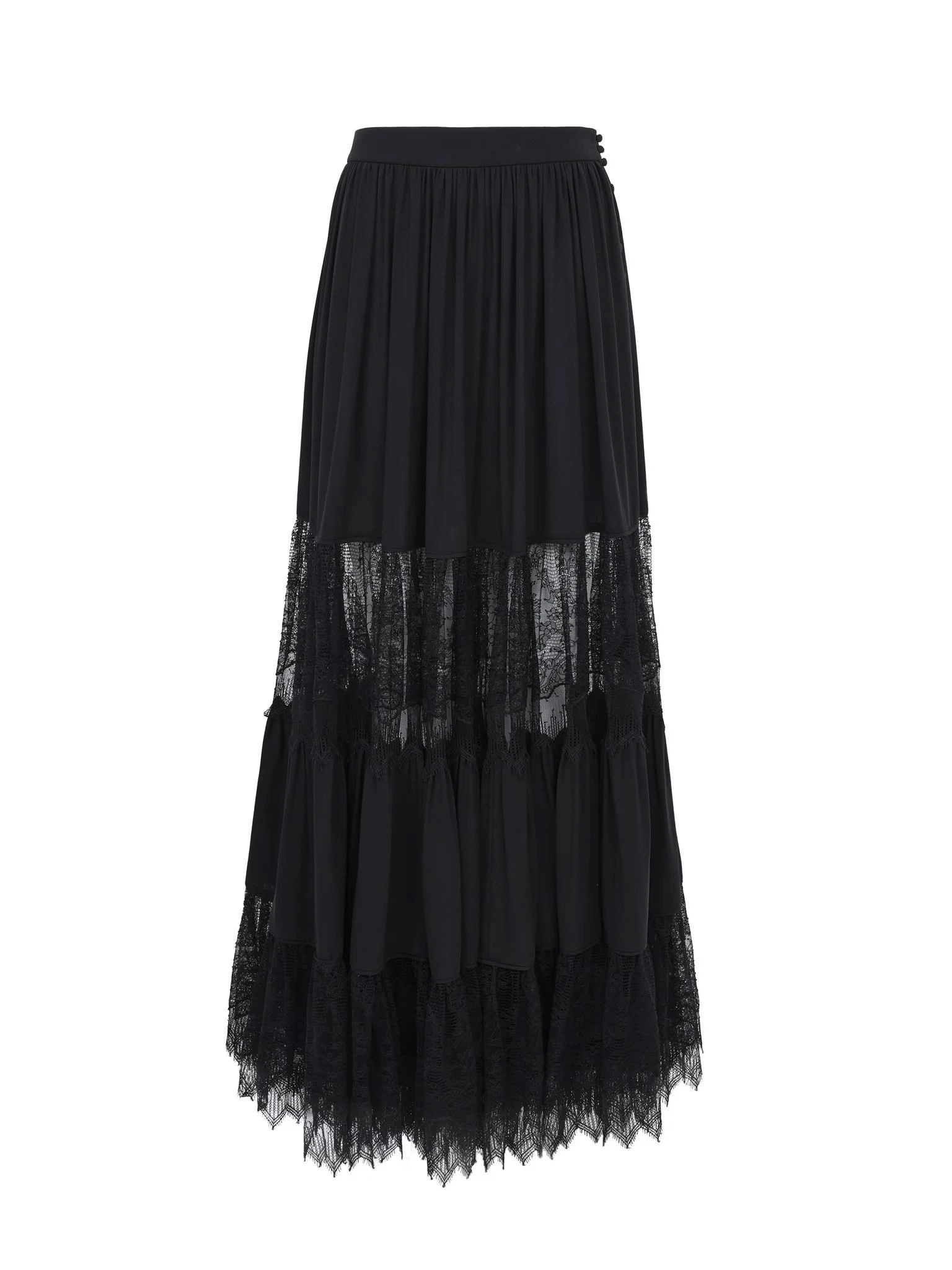 TIERED LONG SKIRT IN SILK GEORGETTE & LACE - 1