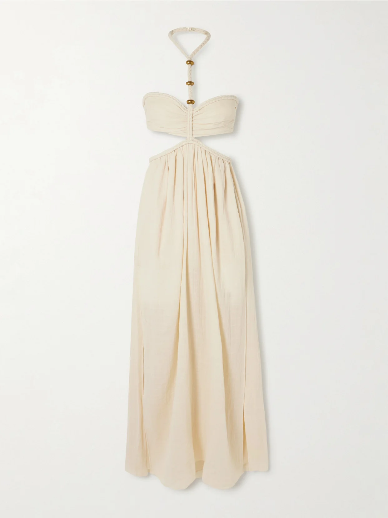 Justine Embellished Cutout Braided Cotton-gauze Halterneck Maxi Dress - 1