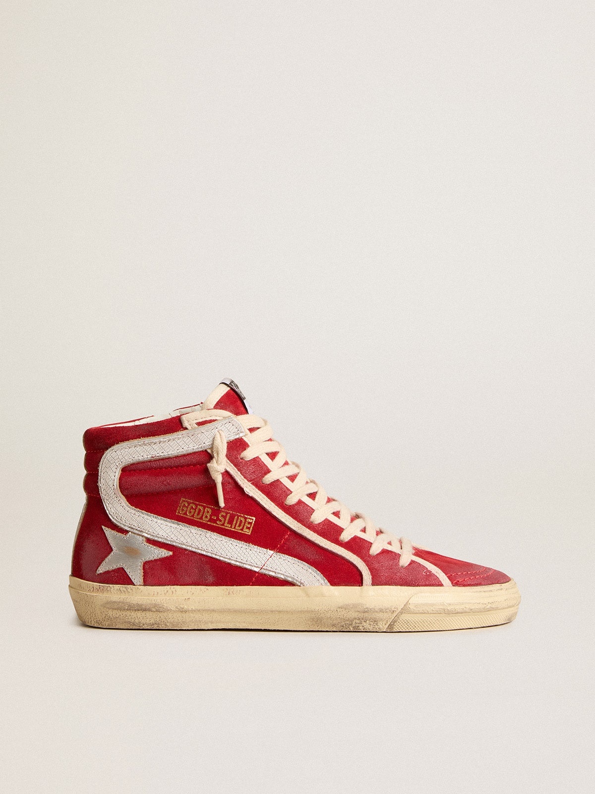 Slide in red suede with silver star and lizard print flash - 1