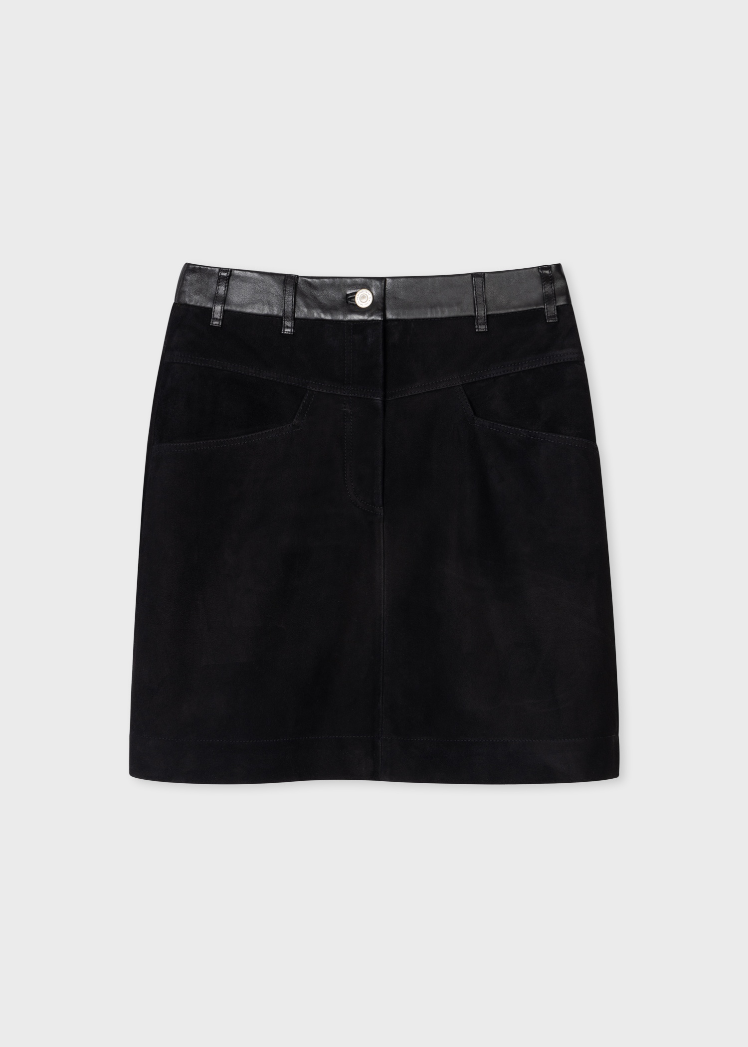 Women's Black Suede Contrasting Short Skirt - 1
