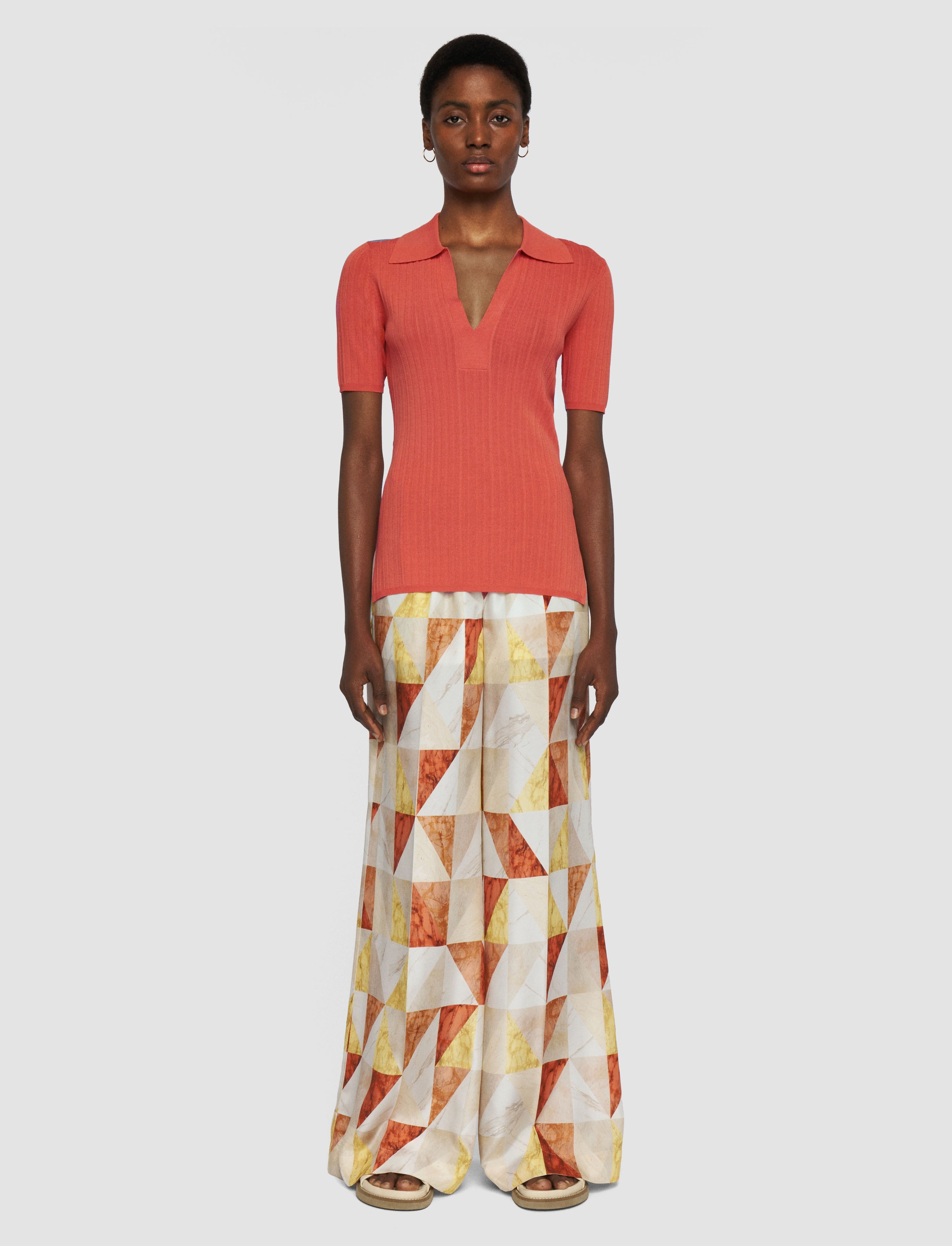 Viscose Rib Knit Polo Top - 2