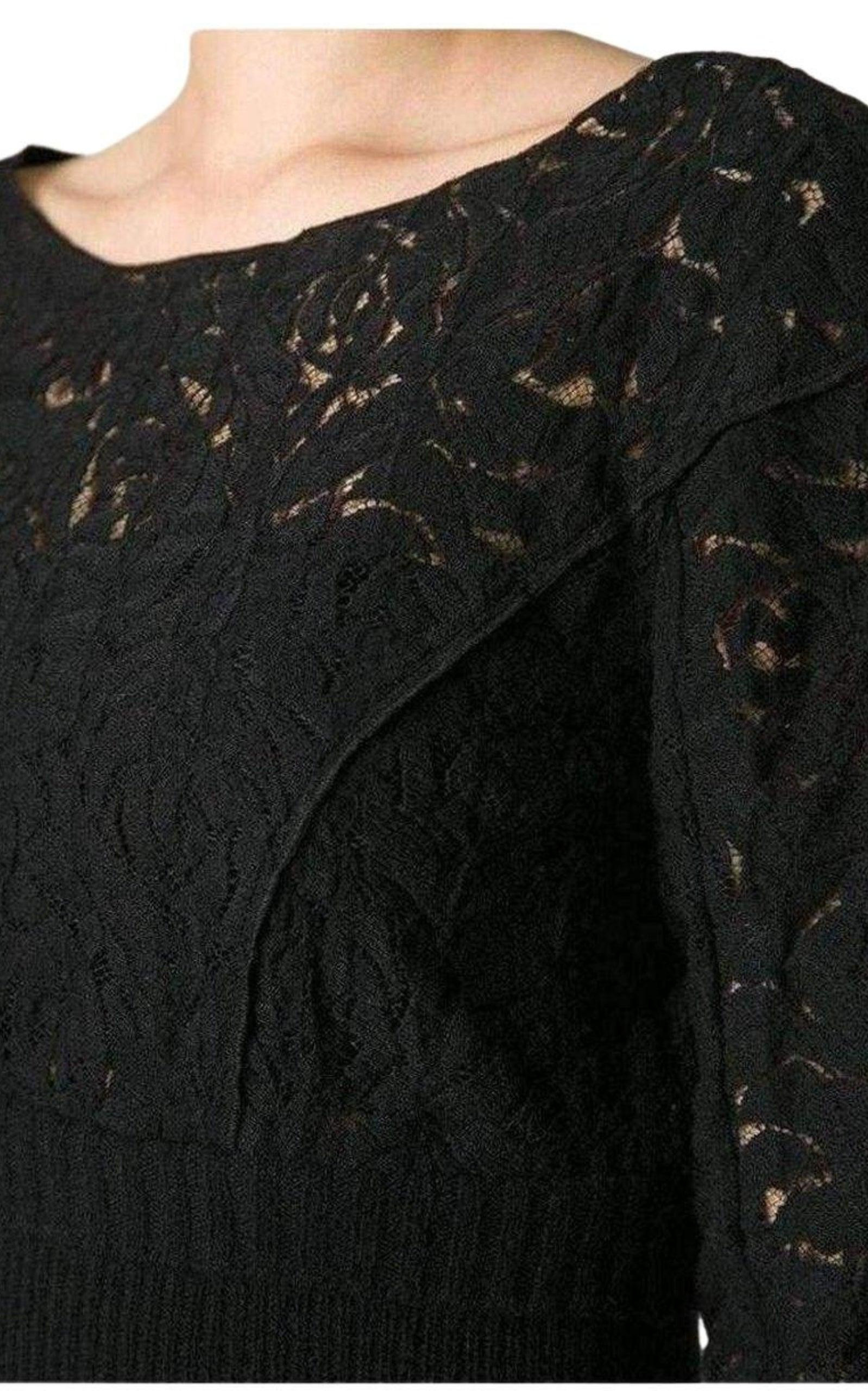 Black Wool Blend Lace Sweater - 5