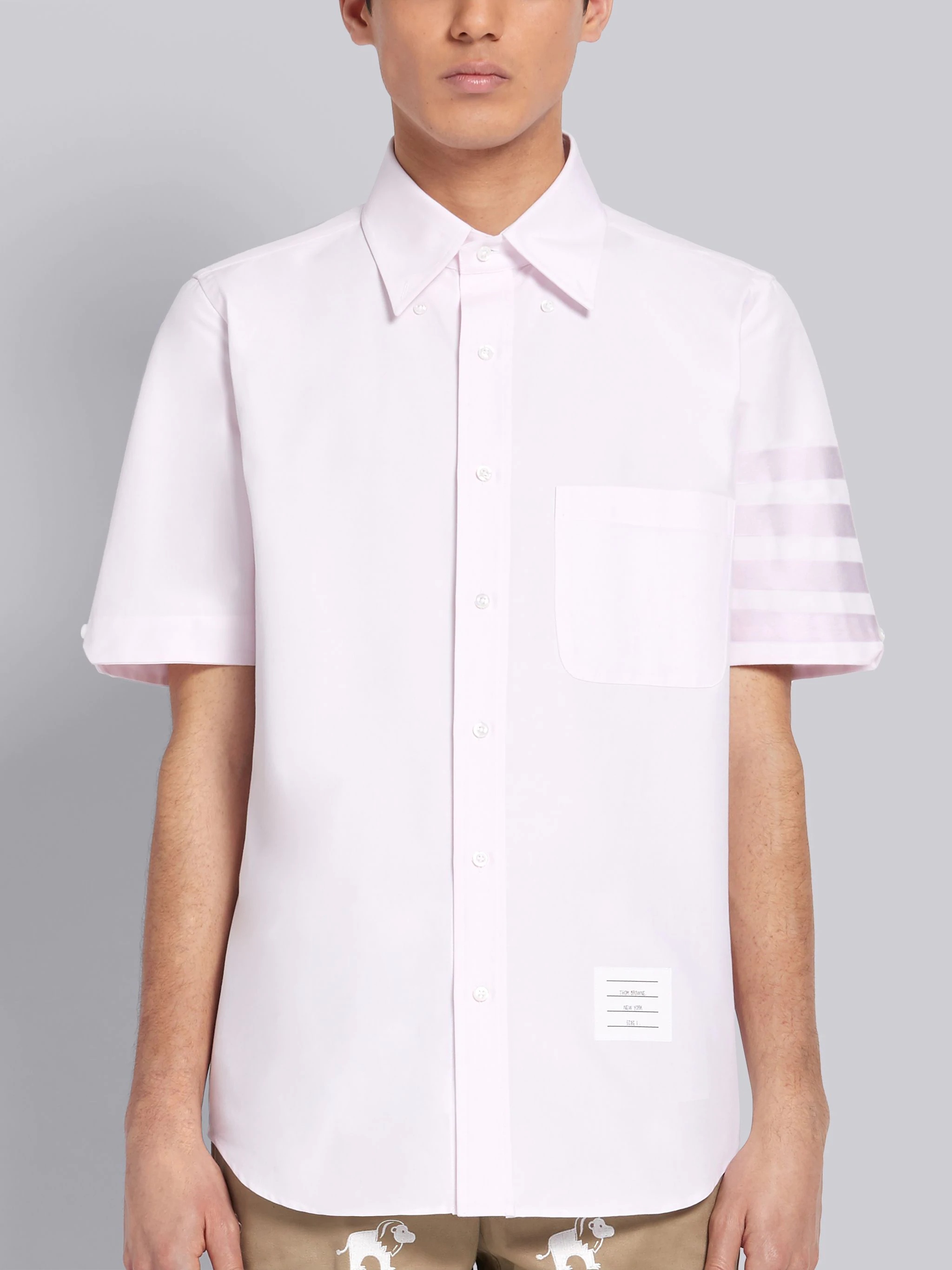 Light Pink Cotton Poplin Short Sleeve Satin Weave 4-Bar Shirt - 3