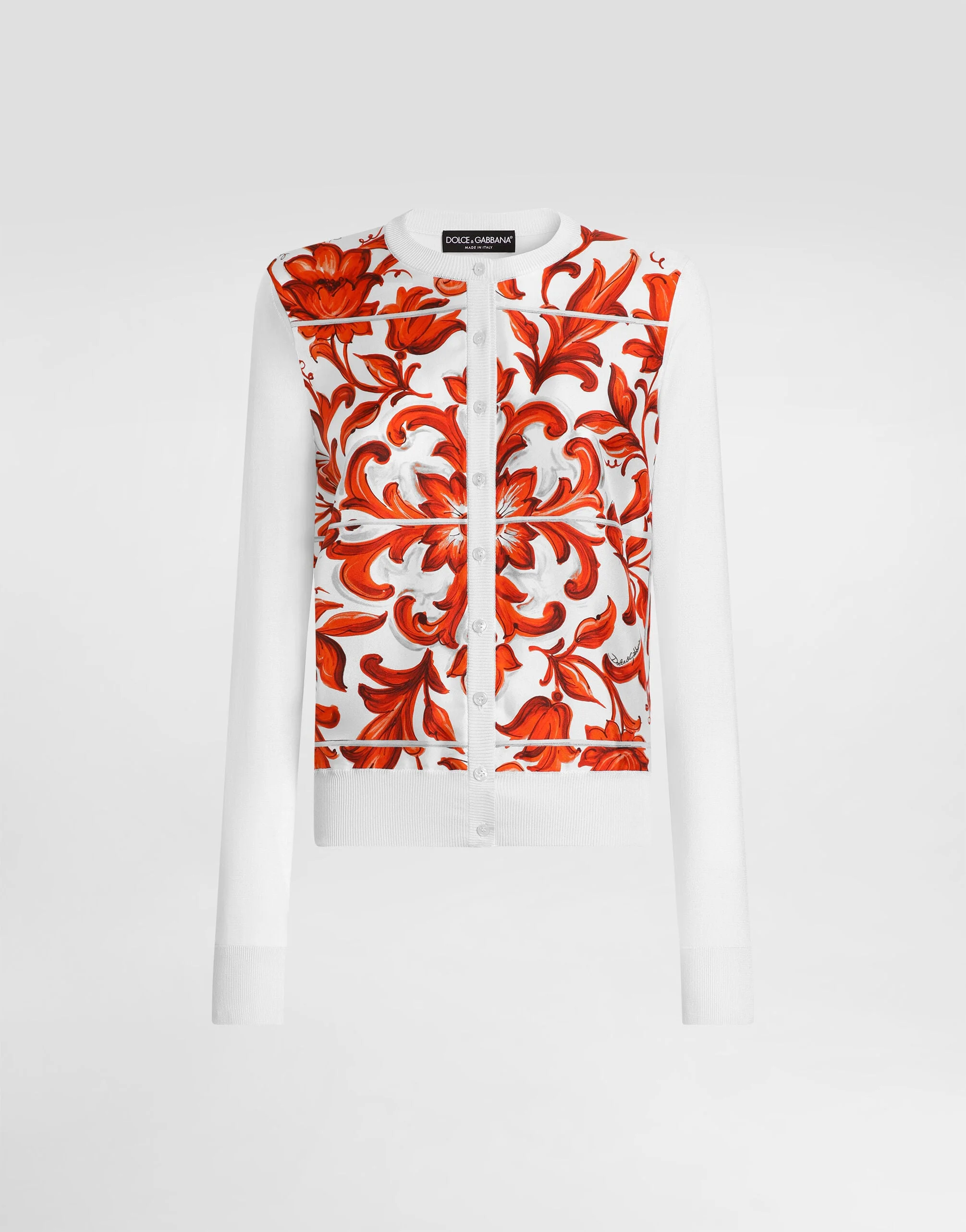 Majolica-print silk and twill cardigan - 1