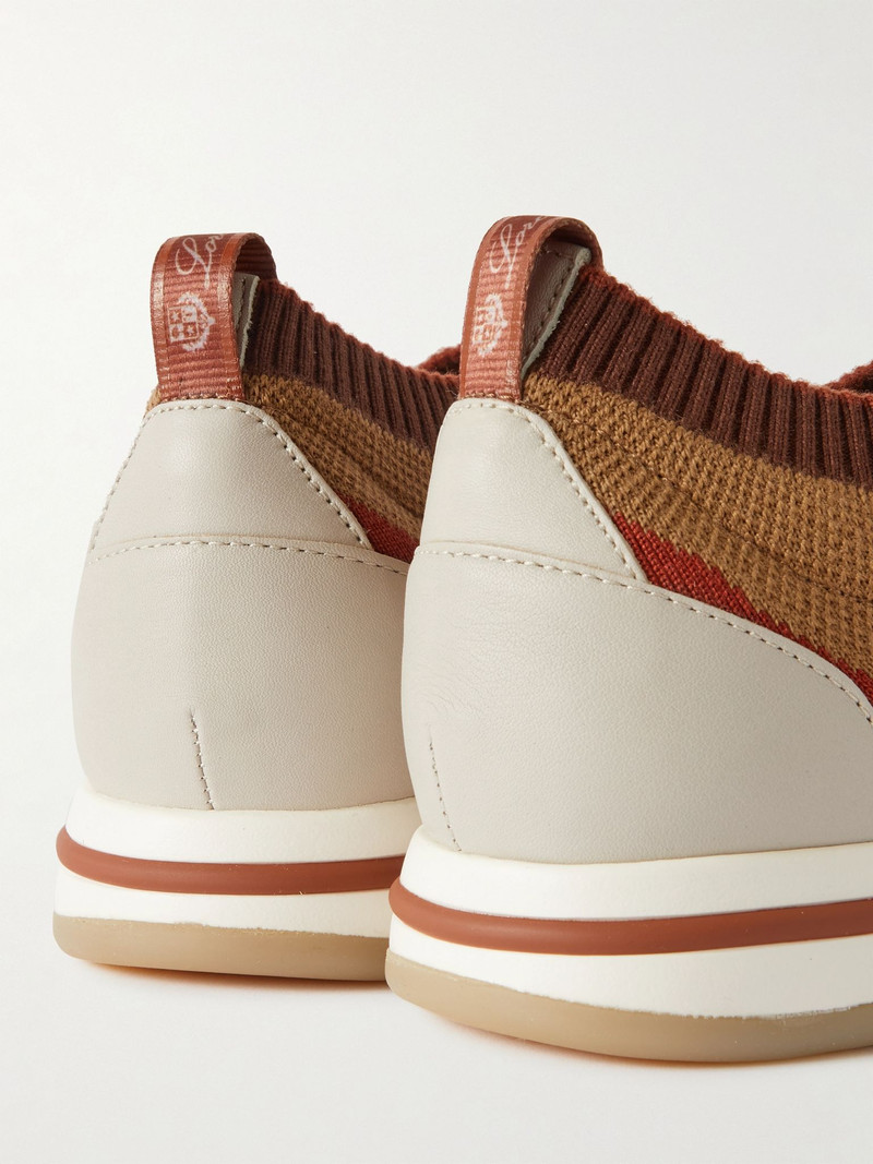 360 Flexy Walk Leather-Trimmed Knitted Wish Silk Sneakers Light brown 6