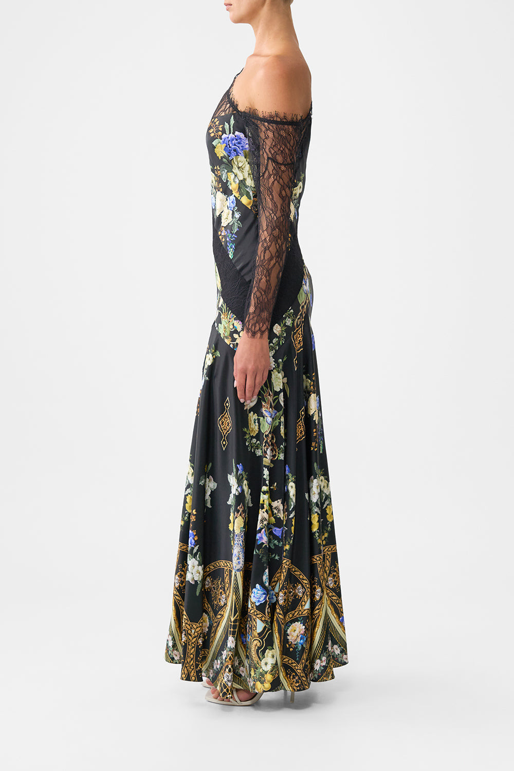 LACE SPLICE ONE SHOULDER DRESS - 4