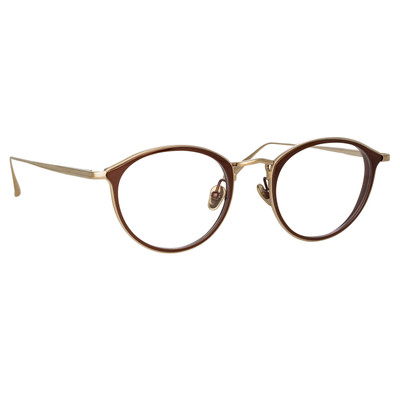 LINDA FARROW LUIS OVAL OPTICAL FRAME IN LIGHT GOLD AND BROWN outlook