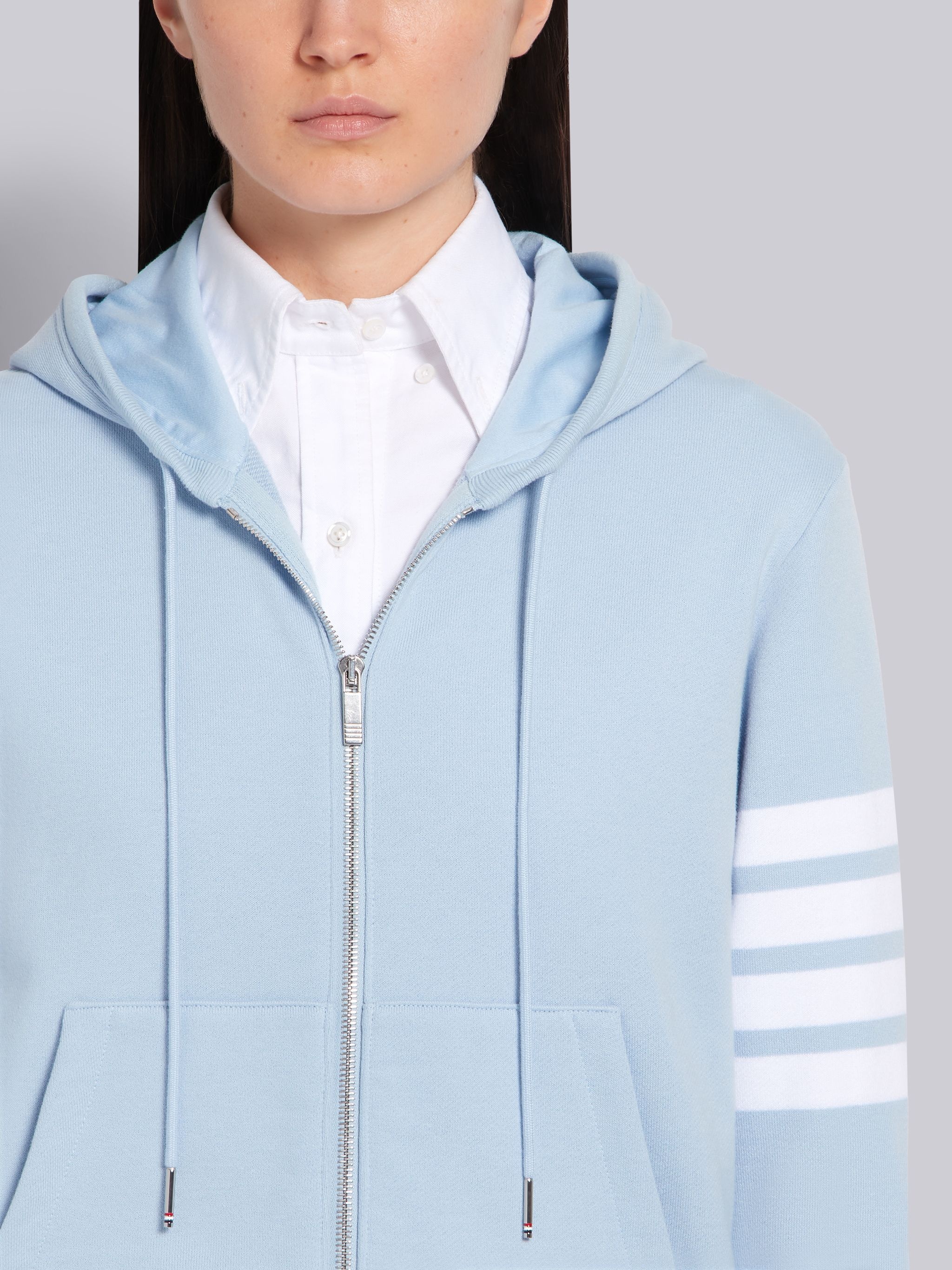 Light Blue Classic Loop Back Zip-Up 4-Bar Hoodie - 5