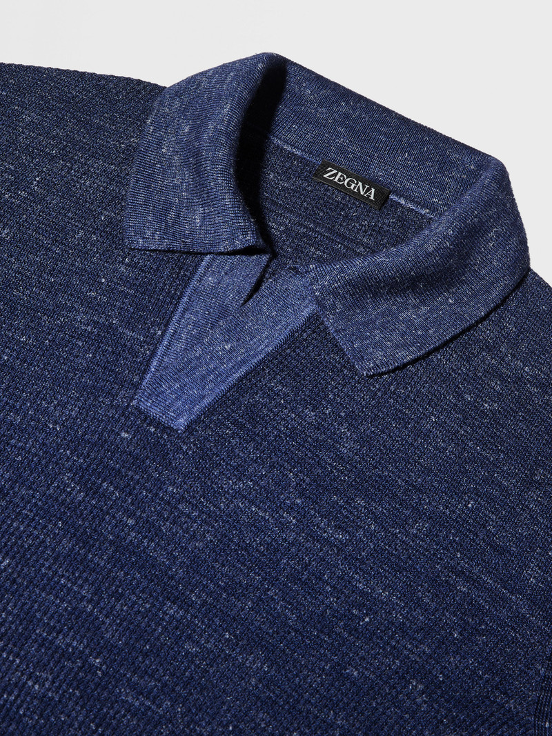 INK BLUE MÉLANGE SILK CASHMERE AND LINEN POLO SHIRT 3