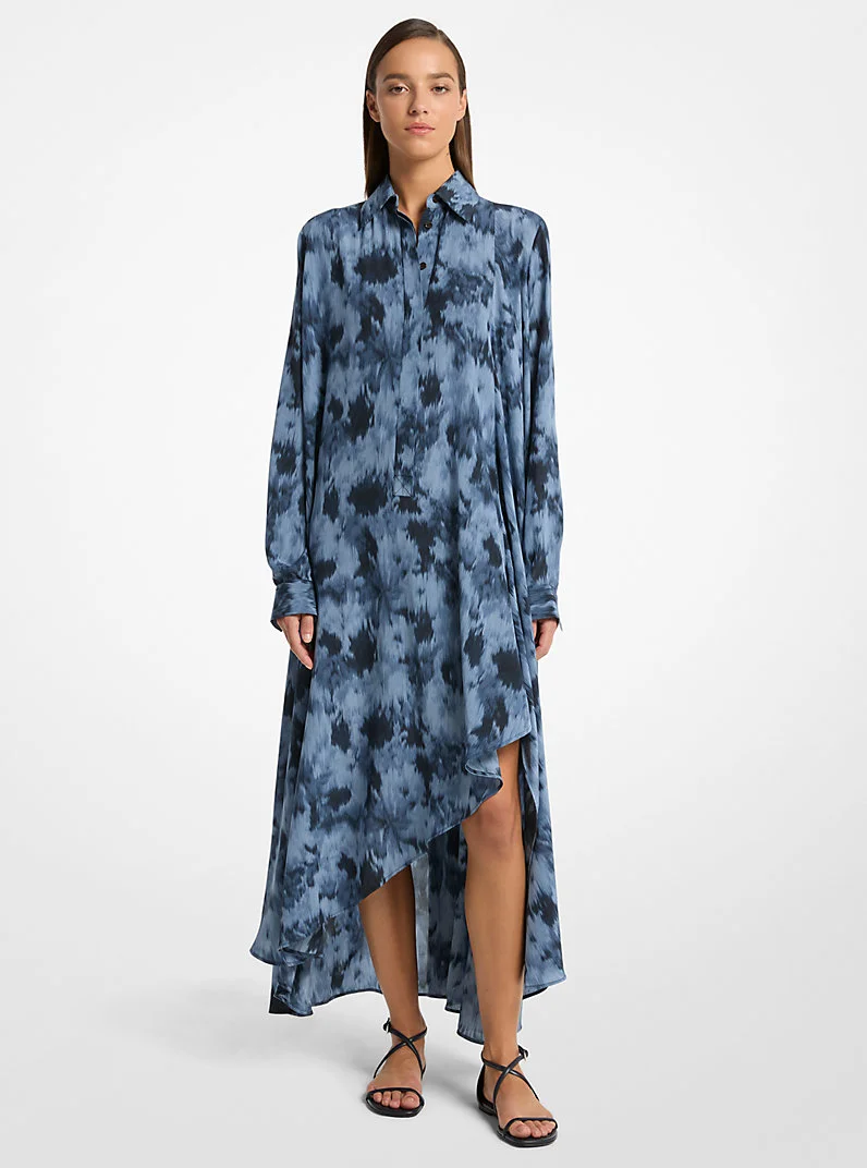 Floral Chiné Silk Crepe De Chine Draped Caftan - 1