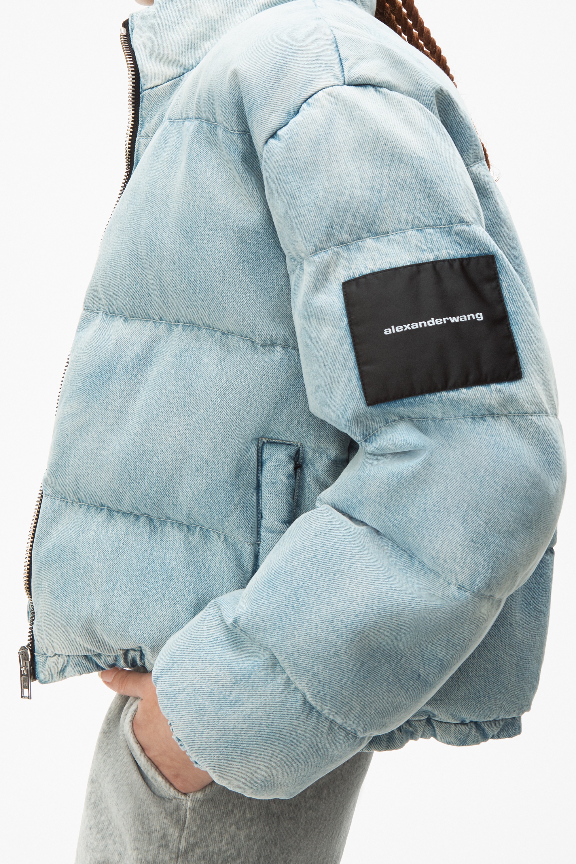 PUFFER JACKET IN BLEACHED DENIM - 10