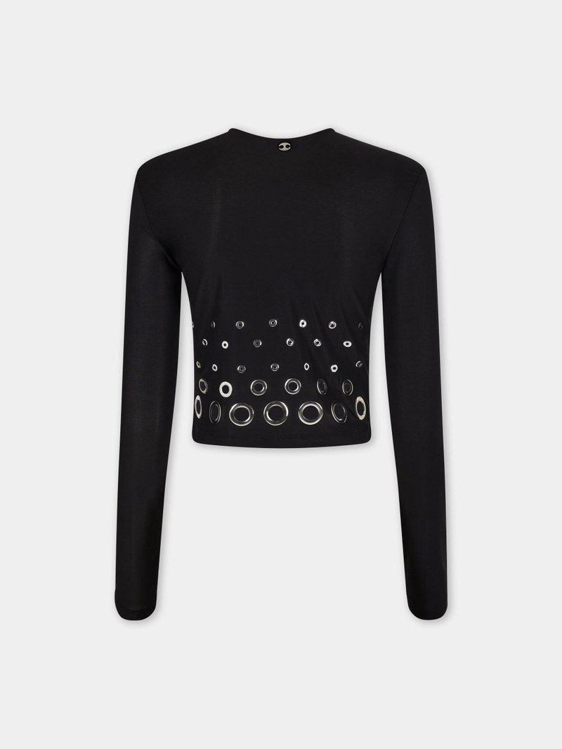 BLACK LONG SLEEVED CROP TOP IN JERSEY SECOND SKIN 1