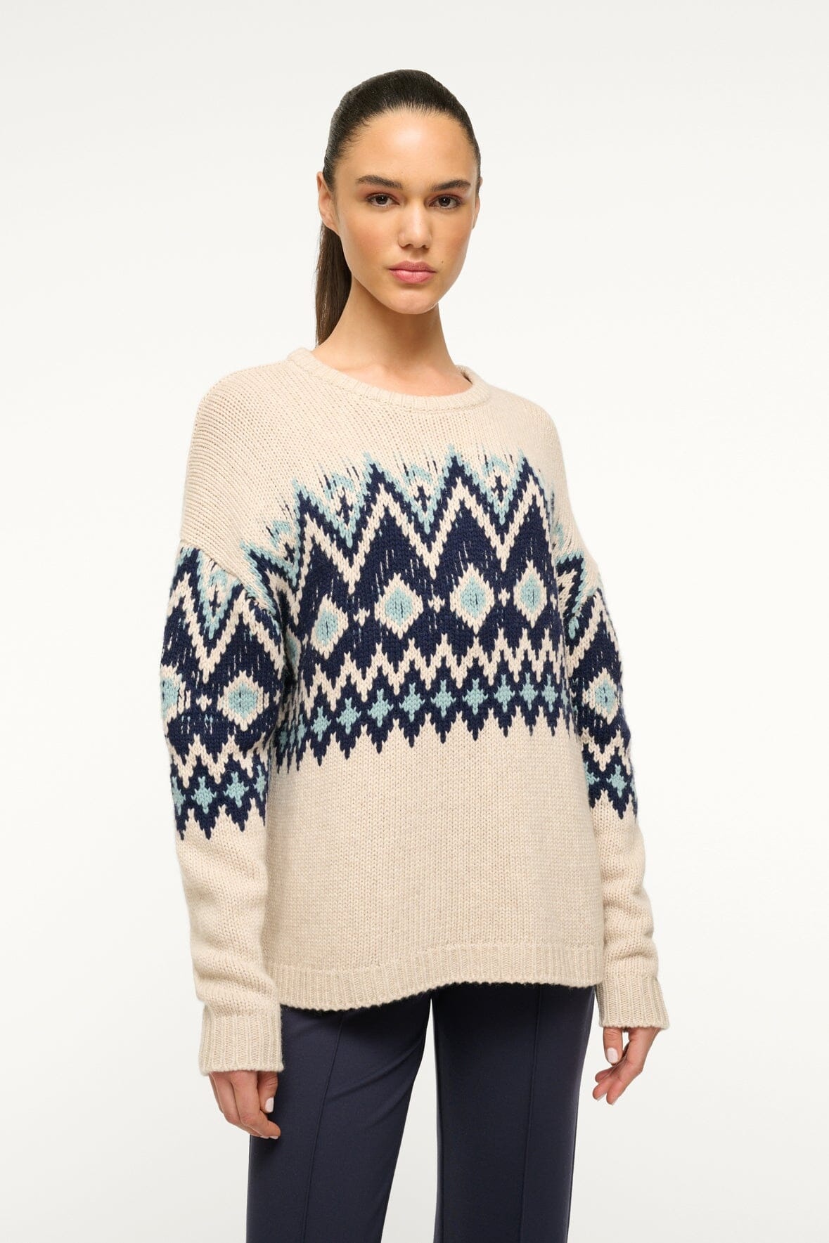 STAUD MORITZ SWEATER OATMEAL MULTI FAIRISLE - 2