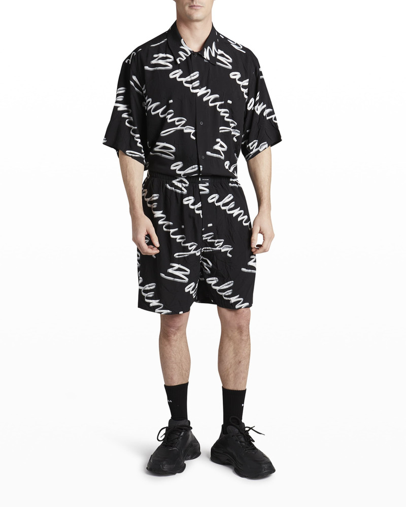 BALENCIAGA Men's Scribble Logo Viscose Shorts outlook