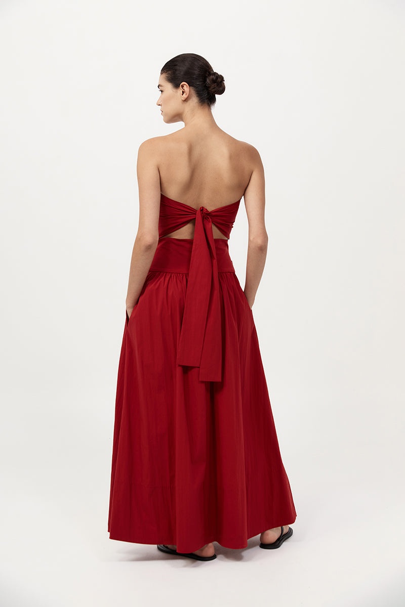 Gathered Strapless Tie Back Dress - Rosso - 6