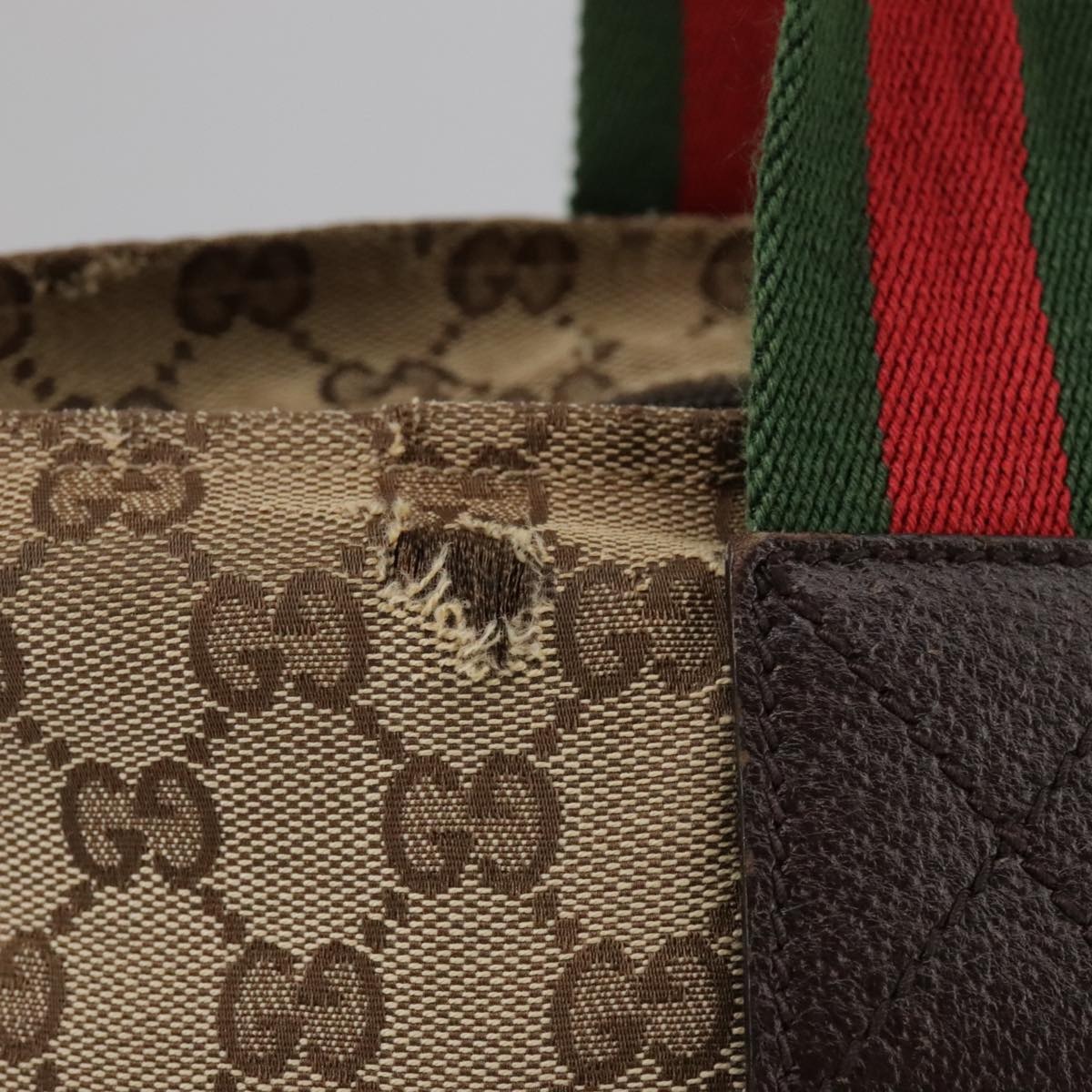 GUCCI GG Canvas Web Sherry Line Tote Bag Beige Silver - 3