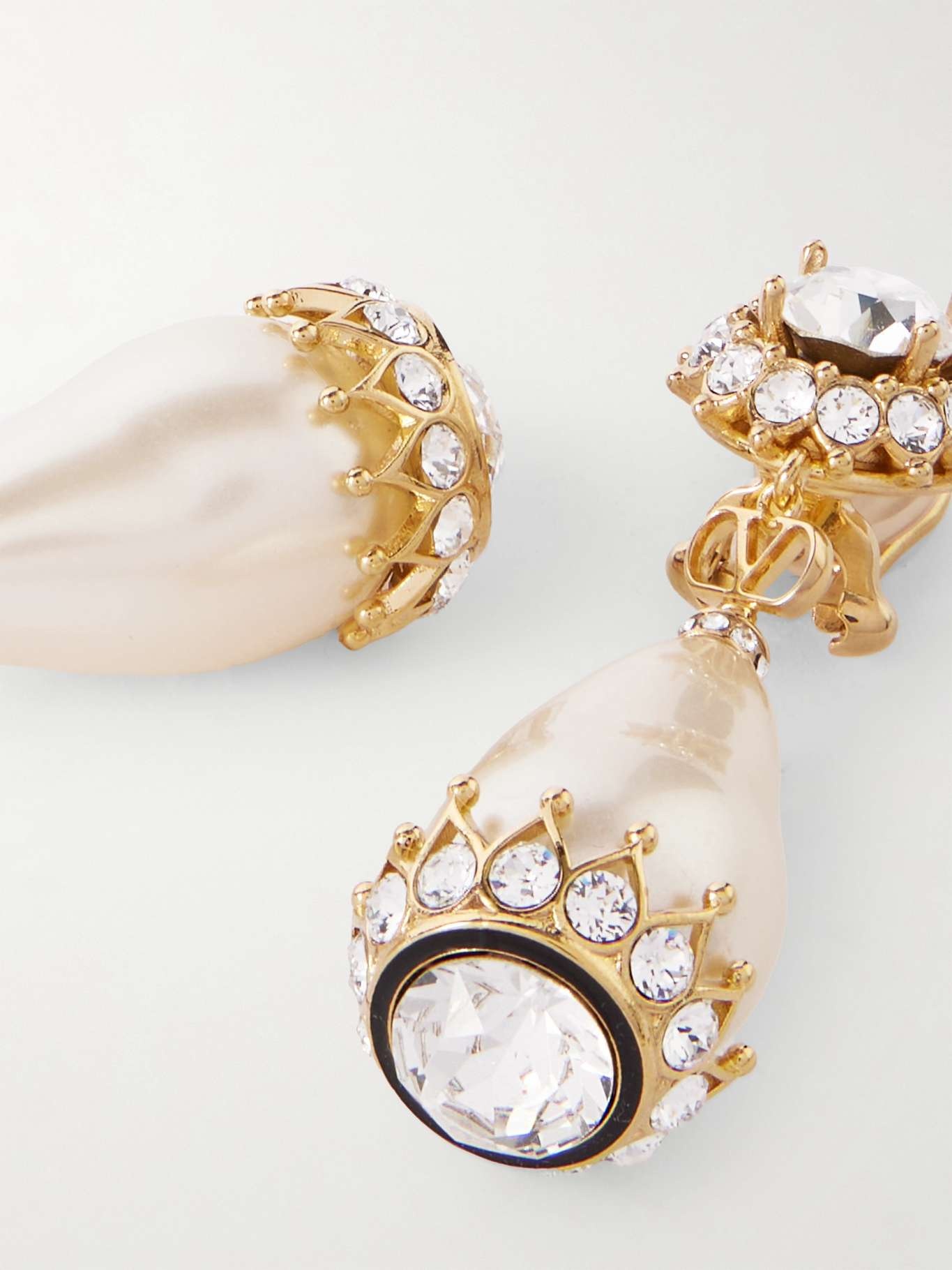 Gold-tone, faux pearl, crystal and resin clip earrings White - 4