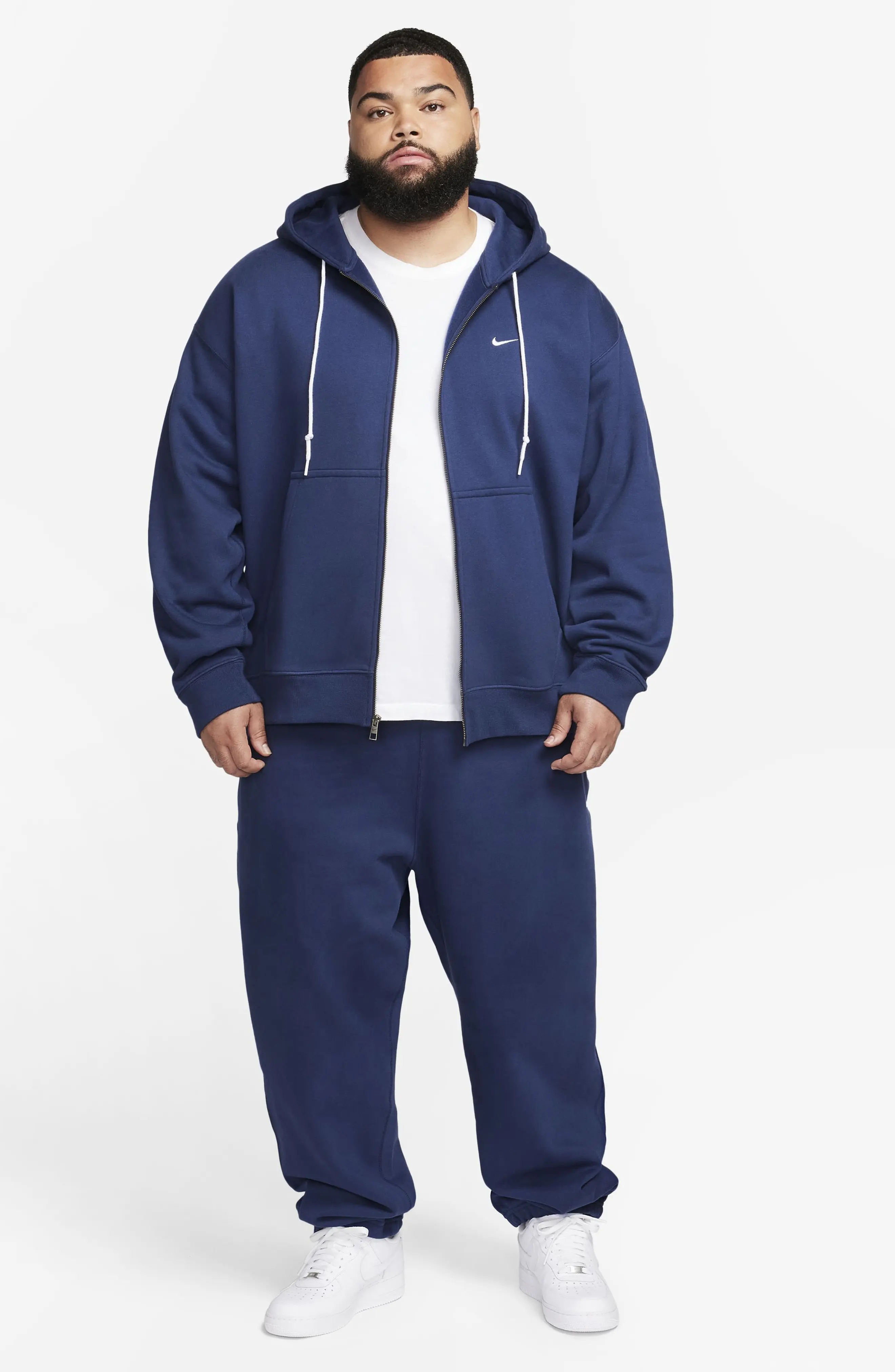 Solo Swoosh Zip Hoodie in Midnight Navy/White - 7