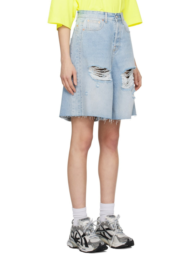 VETEMENTS Blue Destroyed Denim Shorts outlook