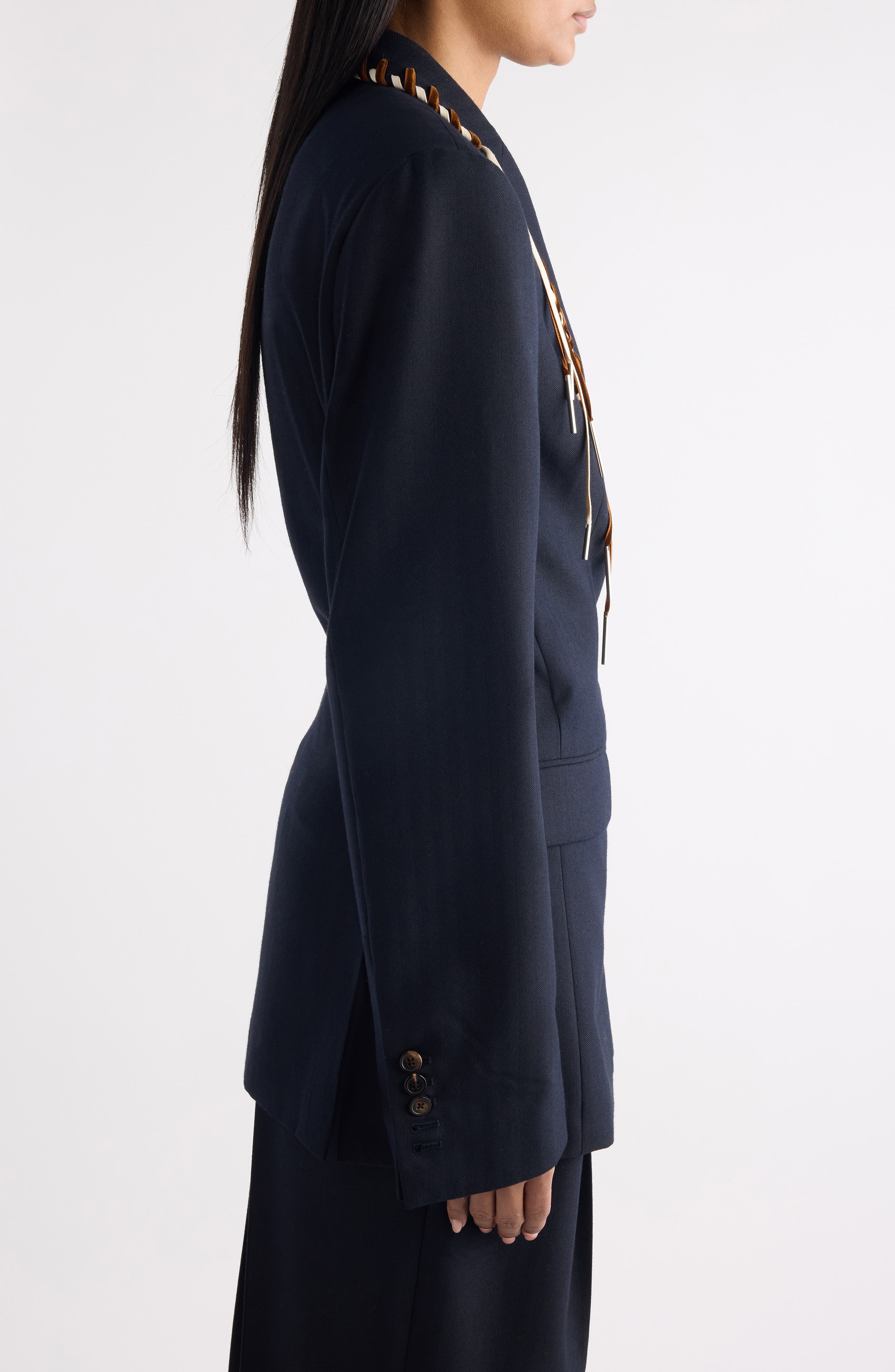 Dries Van Noten Baftan Whipstitched Wool Herringbone Blazer in Navy at Nordstrom - 4