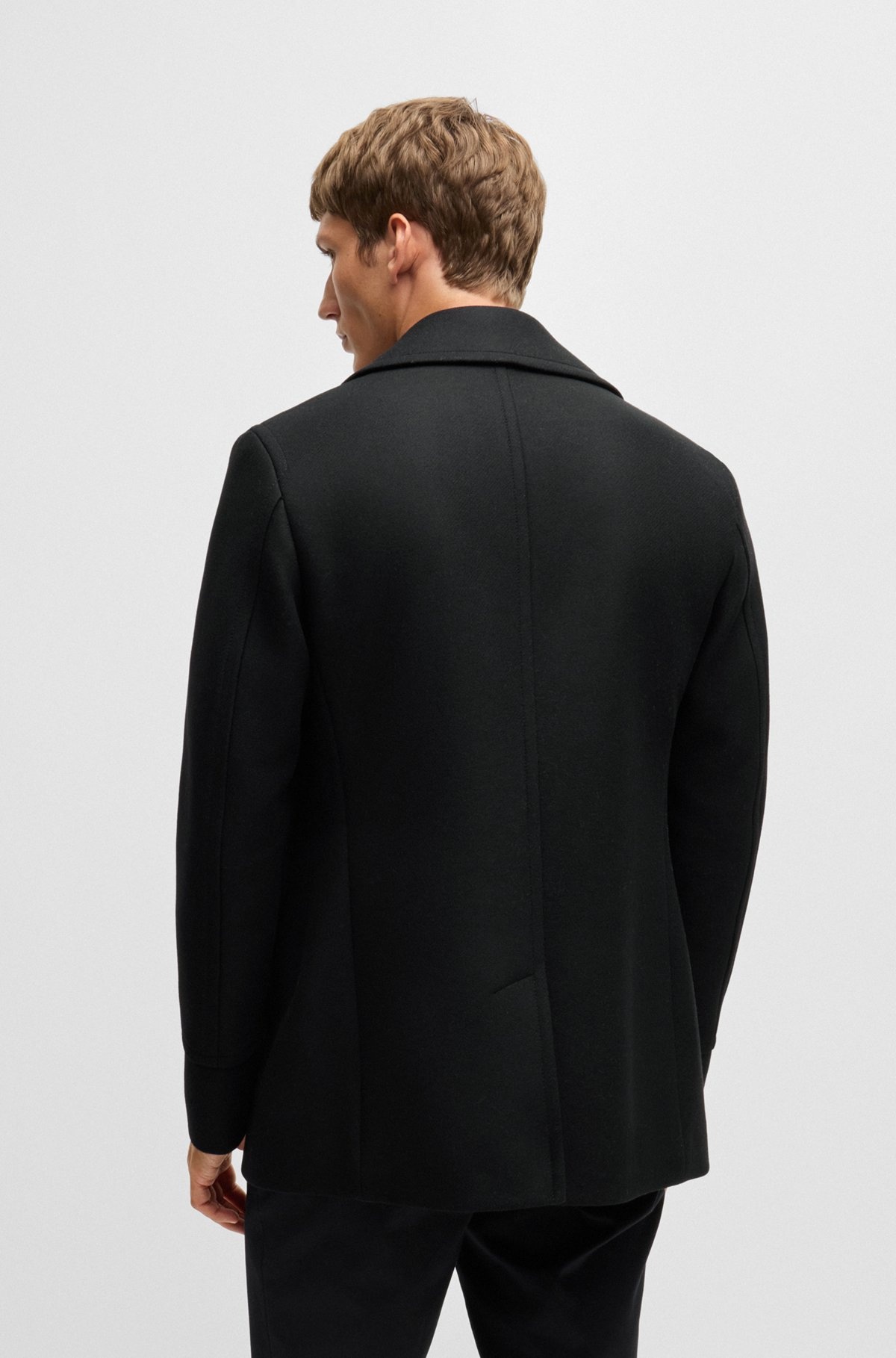 SLIM-FIT DOUBLE-BREASTED SHORT COAT IN WOOL - 5