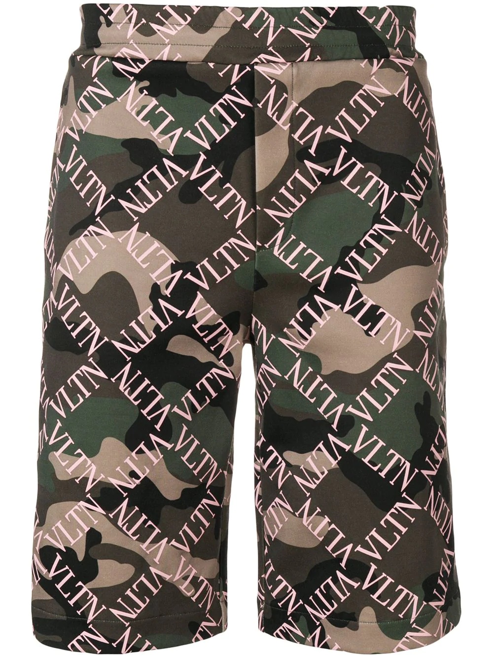 logo grid camouflage print shorts - 1