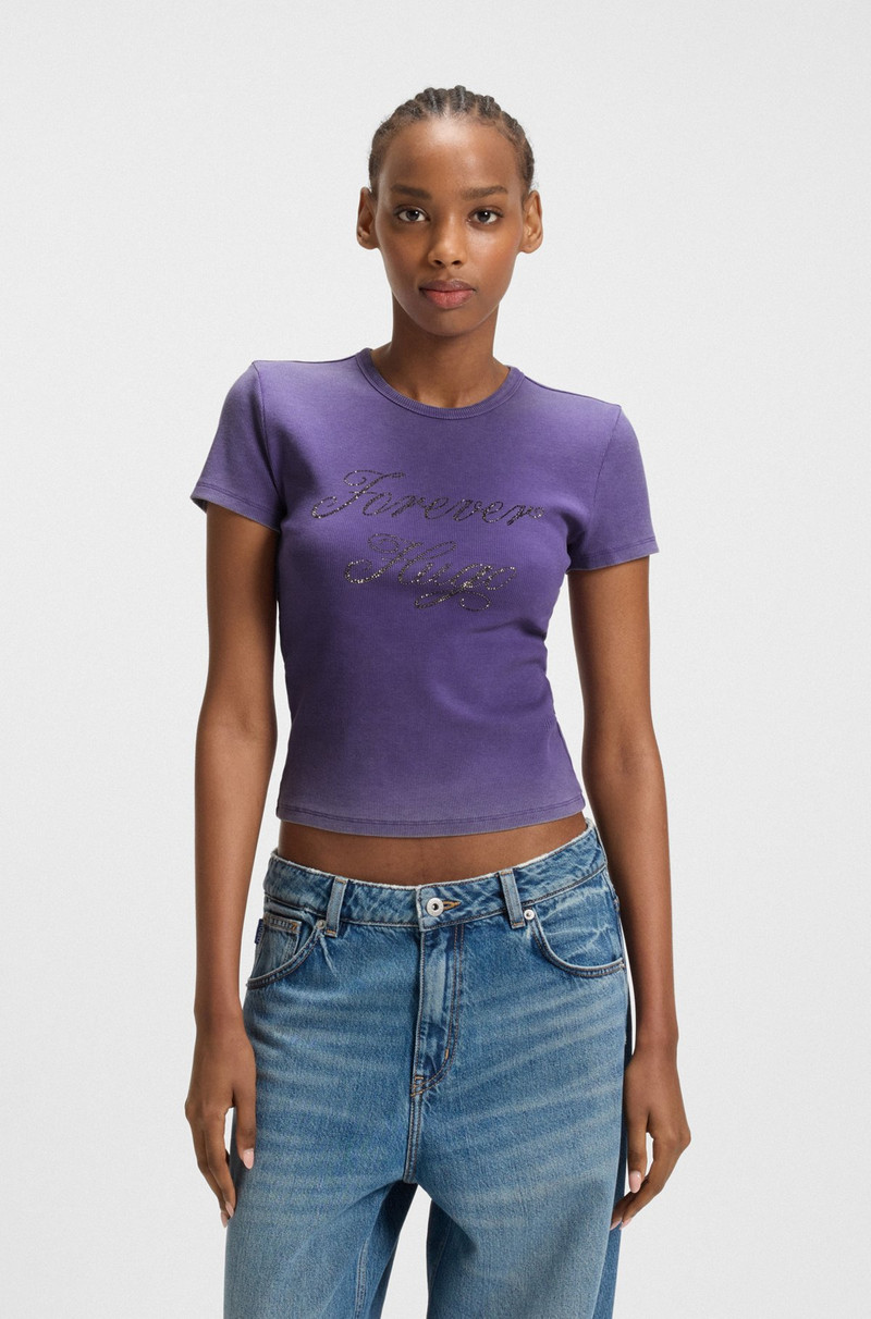 RHINESTONE-LOGO SLIM-FIT T-SHIRT IN STRETCH COTTON 2