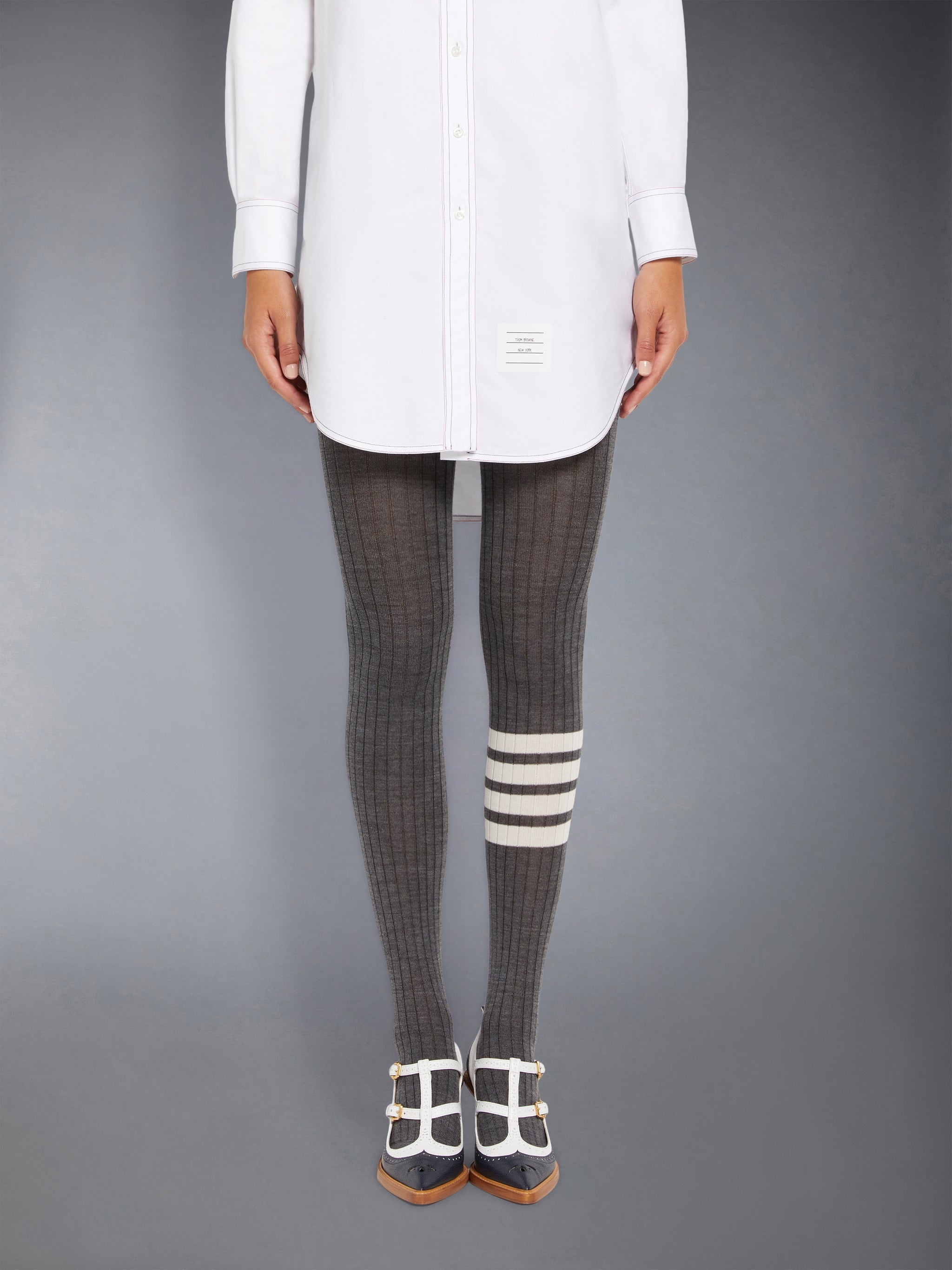 FINE MERINO WOOL 4-BAR OPAQUE RIB TIGHTS - 1