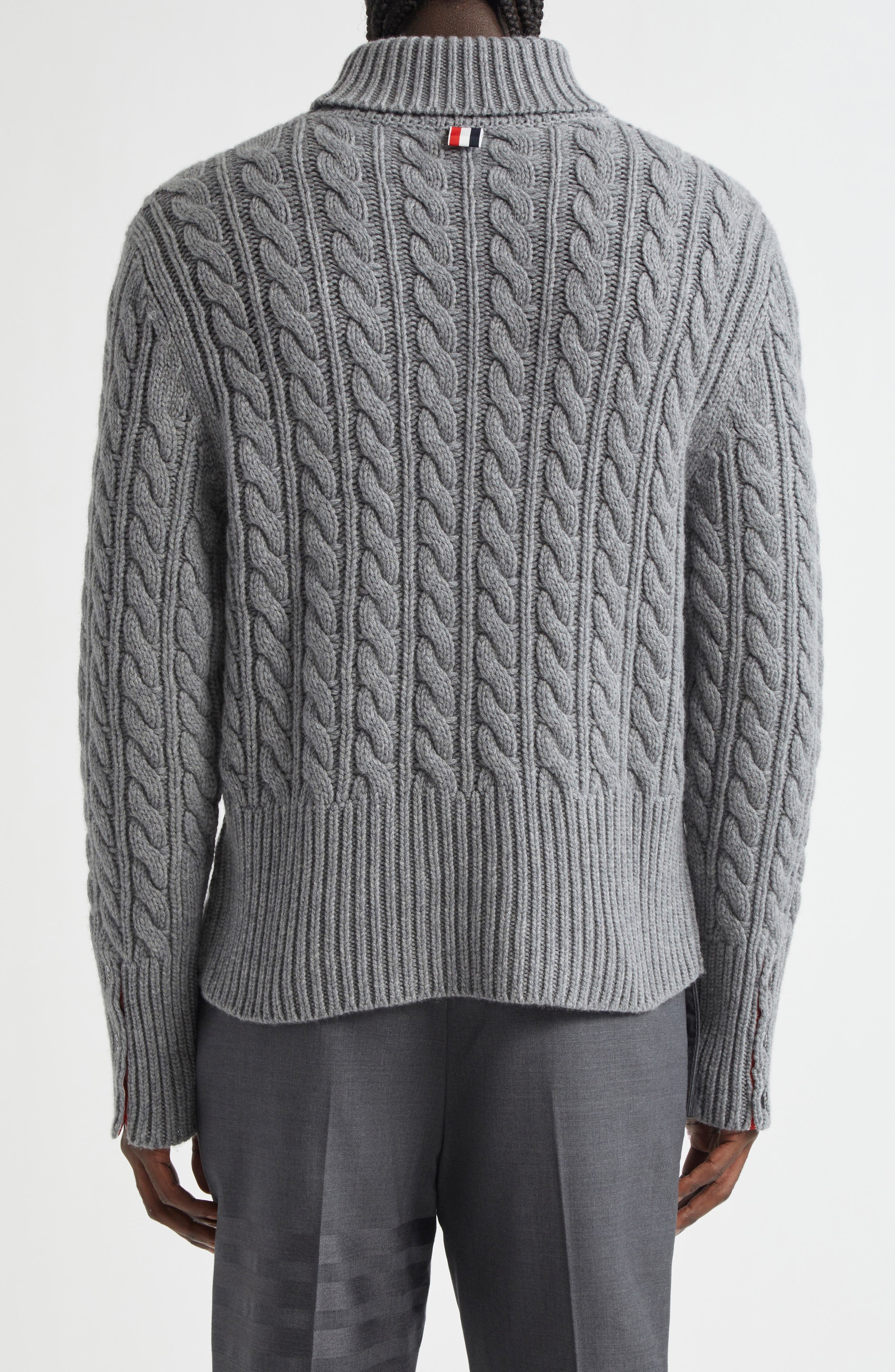 Thom Browne Classic Cable Knit Cashmere Turtleneck Sweater in Light Grey at Nordstrom - 3