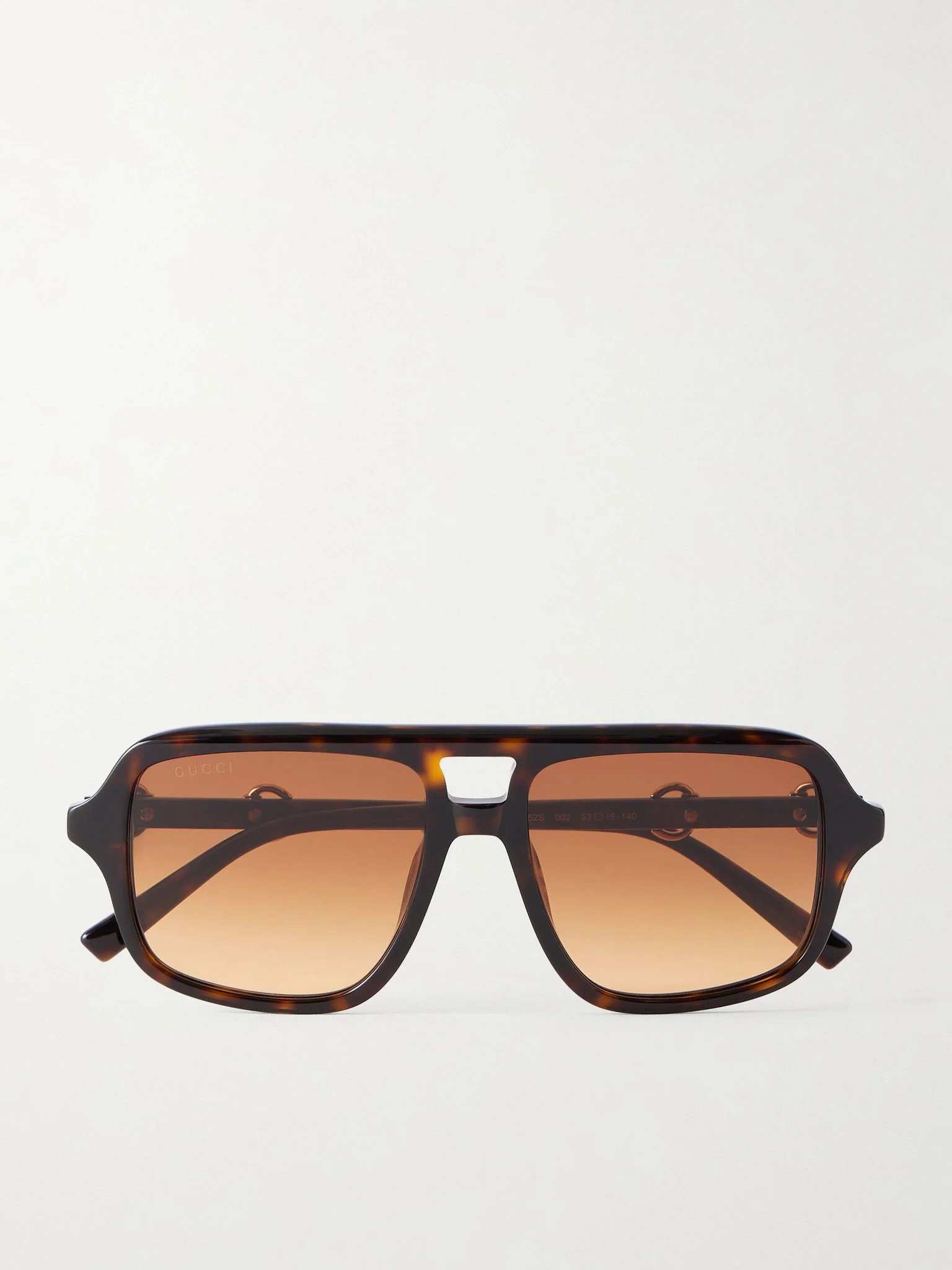 Horsebit-Embellished Double-Bridge Aviator-Style Tortoiseshell Acetate Glasses Tortoiseshell - 1