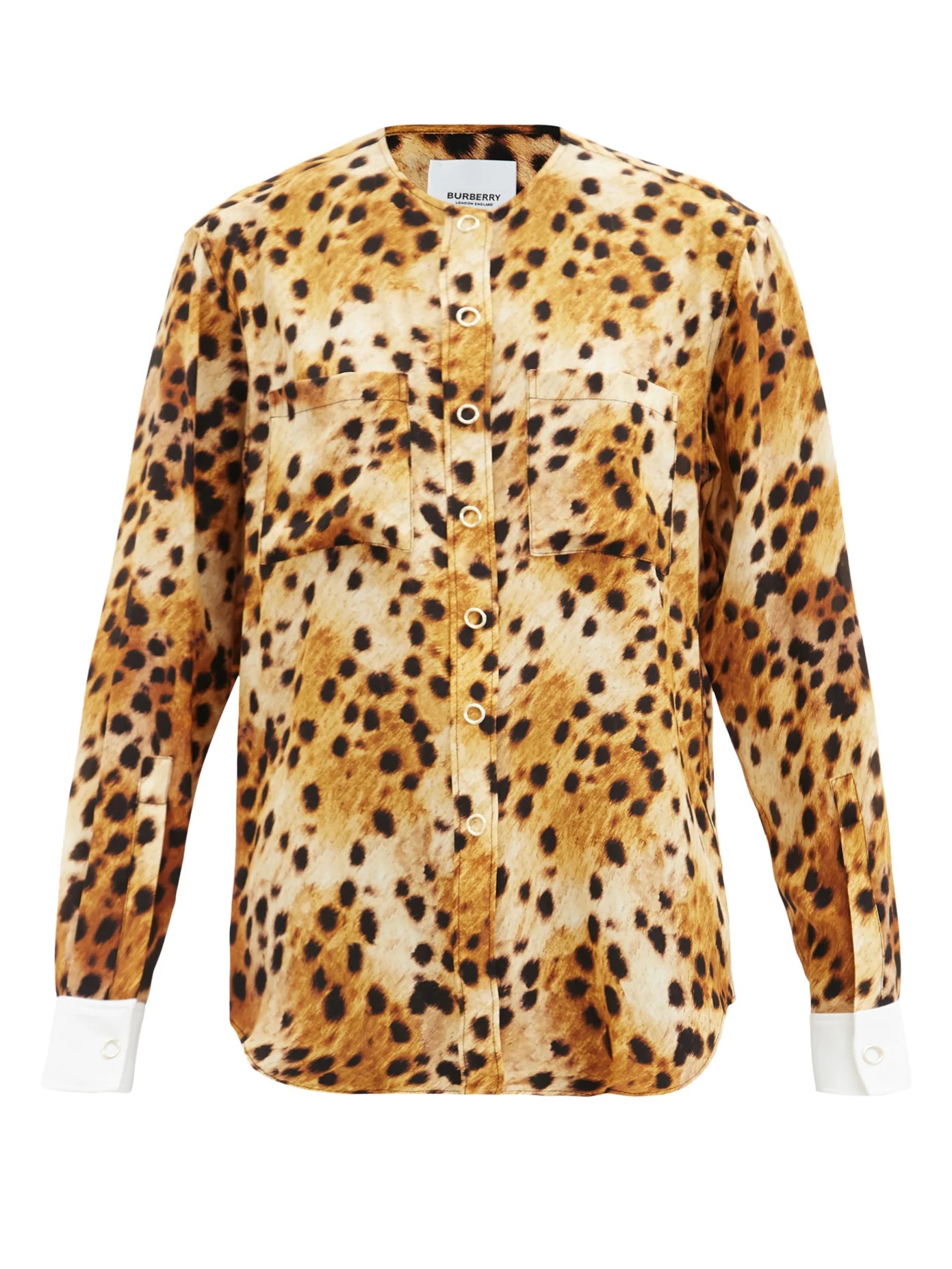 Contrast-cuff leopard-print silk blouse - 1