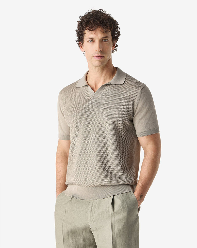 CORNELIANI Grey button-up pure cotton polo shirt outlook